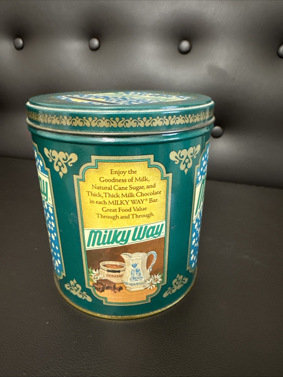 Vintage 1980’s Milky Way Candy Mars Collectible Tin Can Container Storage 24oz.