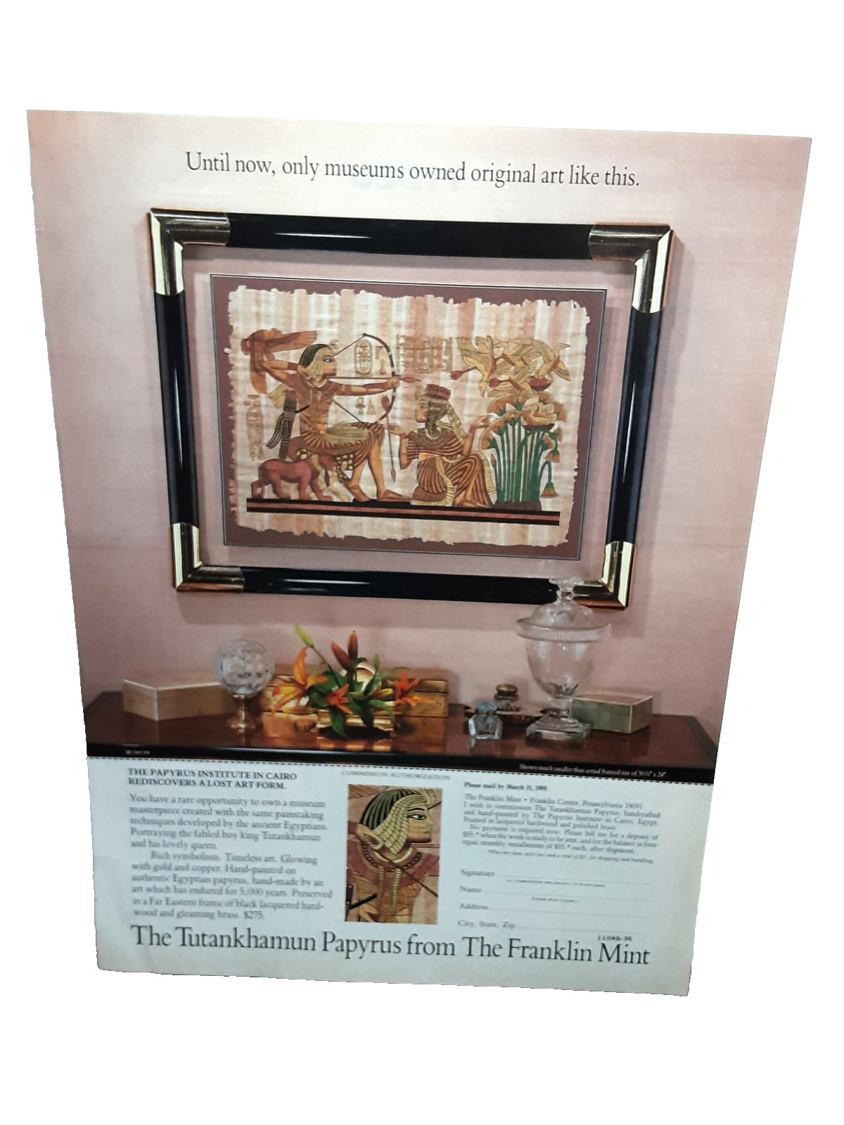 1989 Franklin Mint Tutankhamun Papyrus Vintage Magazine Print Ad