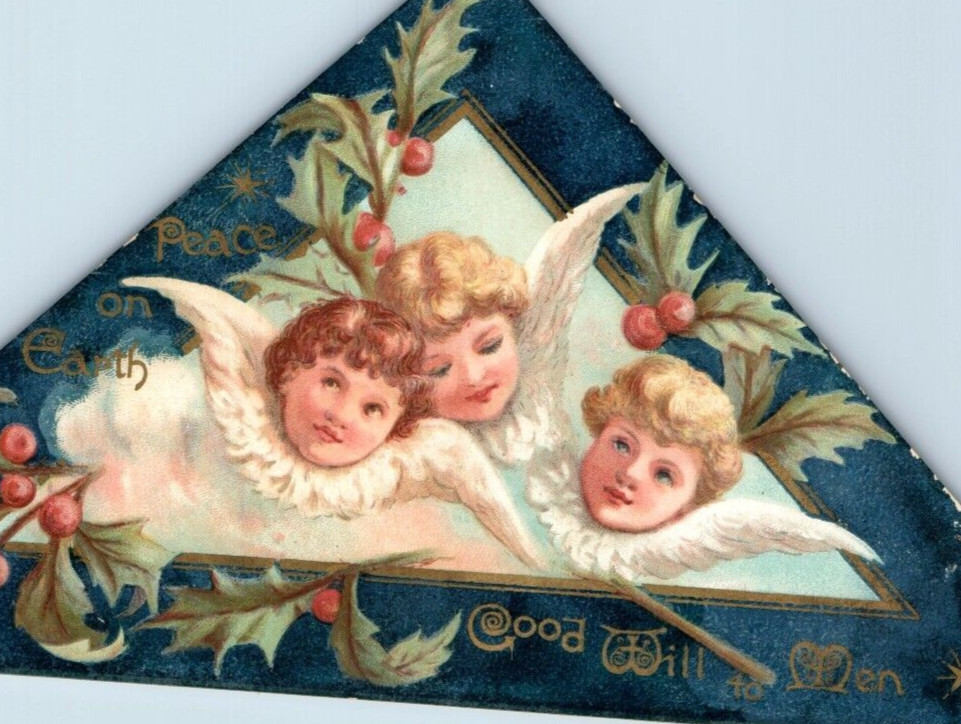 1884 Christmas Die-Cut Beautiful Angels Peace On Earth Good Will To Men #6L