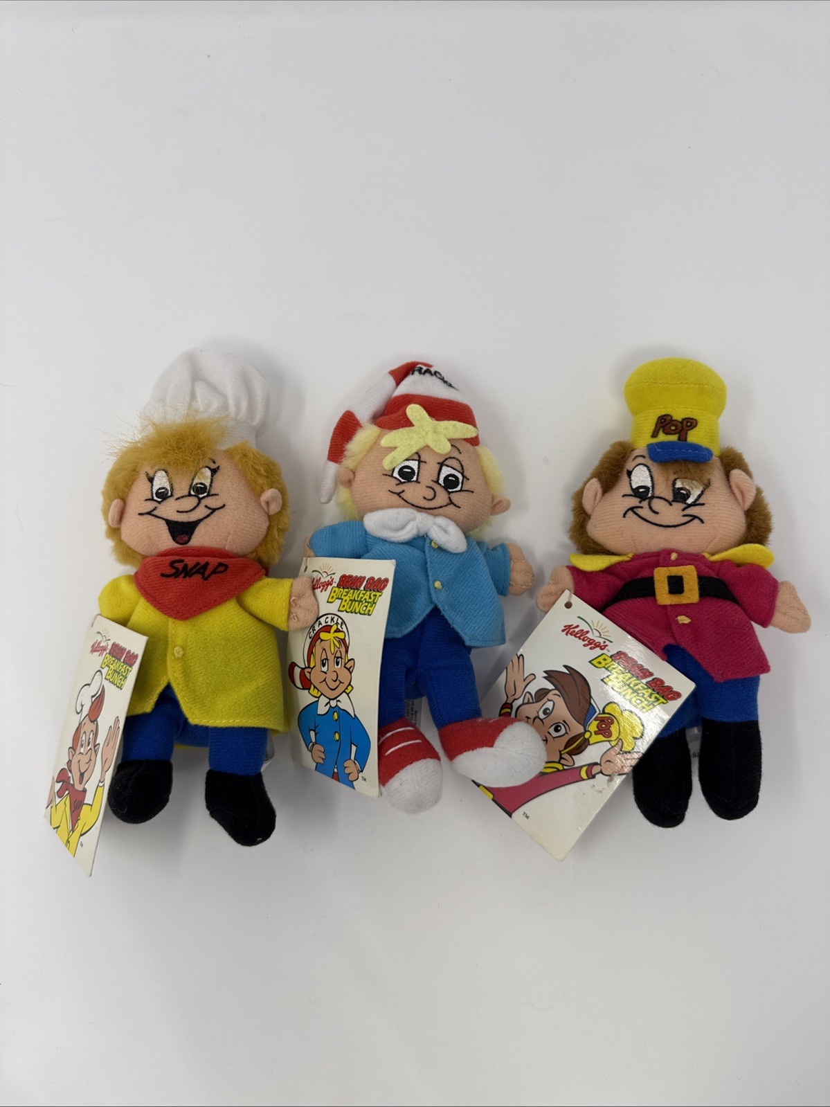 Kelloggs Breakfast Bunch Snap Crackle Pop Plush Bean Bag Dolls 7 Inch Set Tags
