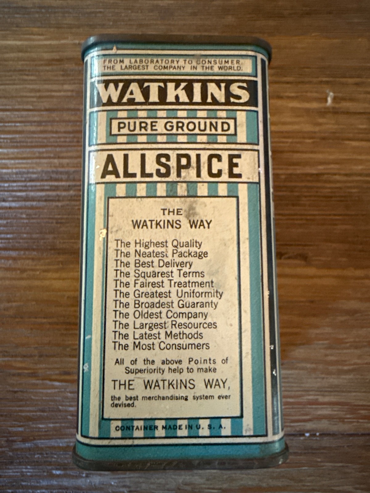 Antique Spice Tin, Watkins Pure Ground Allspice, Blue, with lid!!