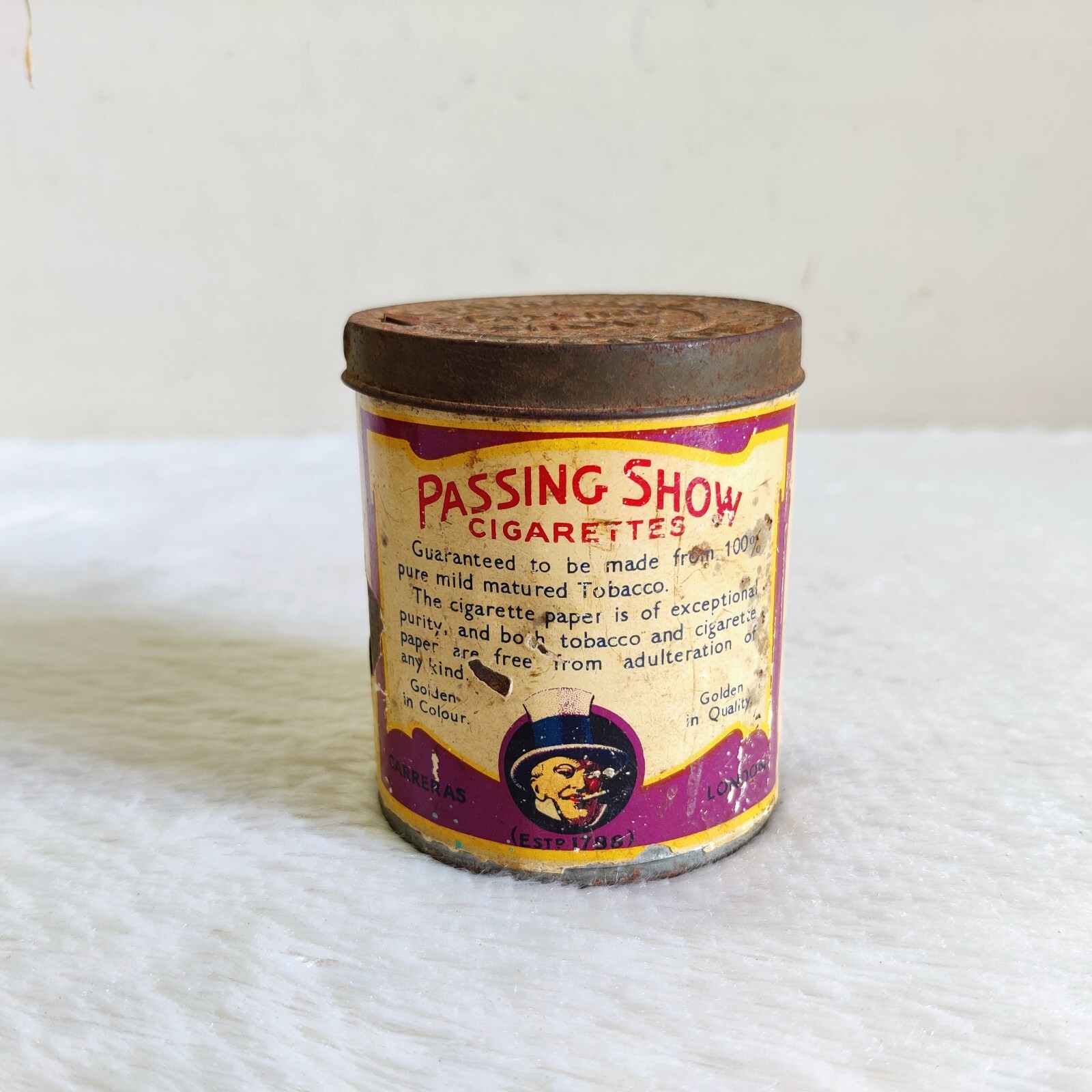 1940s Vintage Passing Show Cigarette Advertising Tin Box London Round CG63