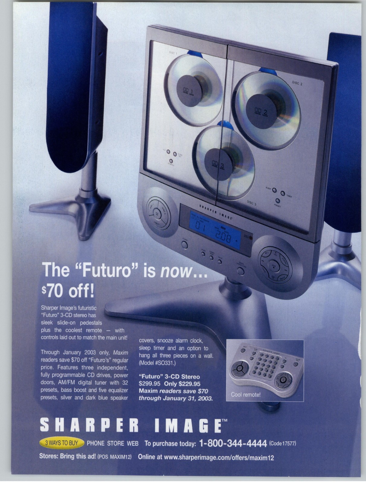 2002 Vtg Print Ad Sharper Image Futuro 3 CD Stereo Magazine Advertisement Promo