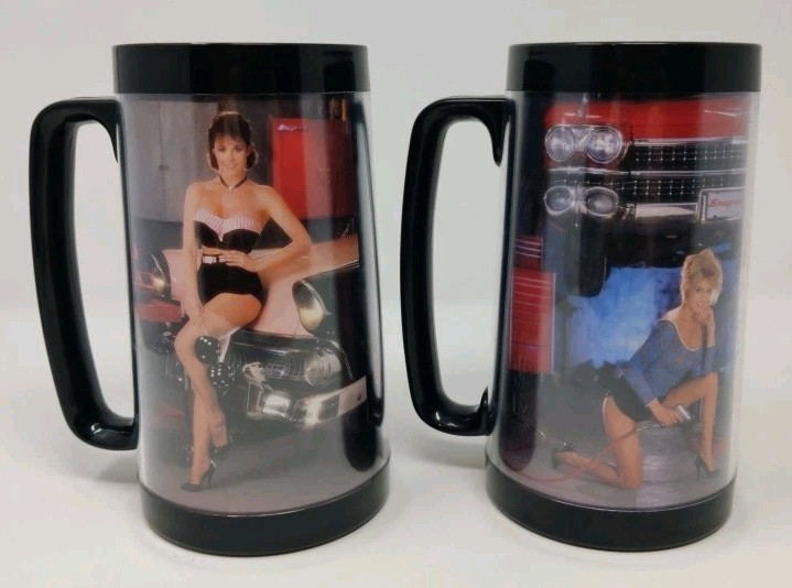 Snap On ThermoServ Mug Beer Stein Cup Pin Up Girls Cars Tools VTG Lot of 2