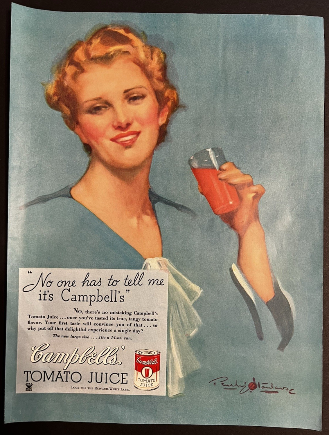 Vtg 1930s Ad-Campbell’s Tomato Juice-Penrhyn Stanlaws Artwork-True Tangy Flavor