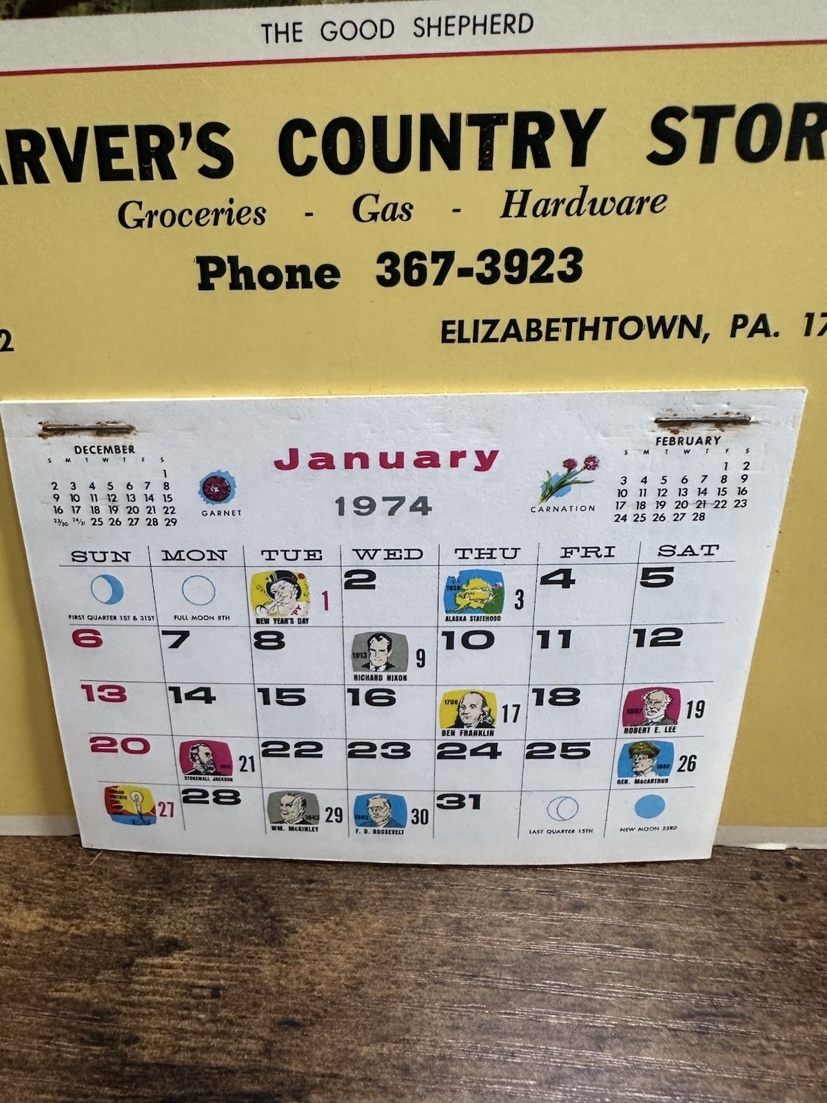 Vintage 1974 & 1976 Church Calendars Farver Country Store PA Lot