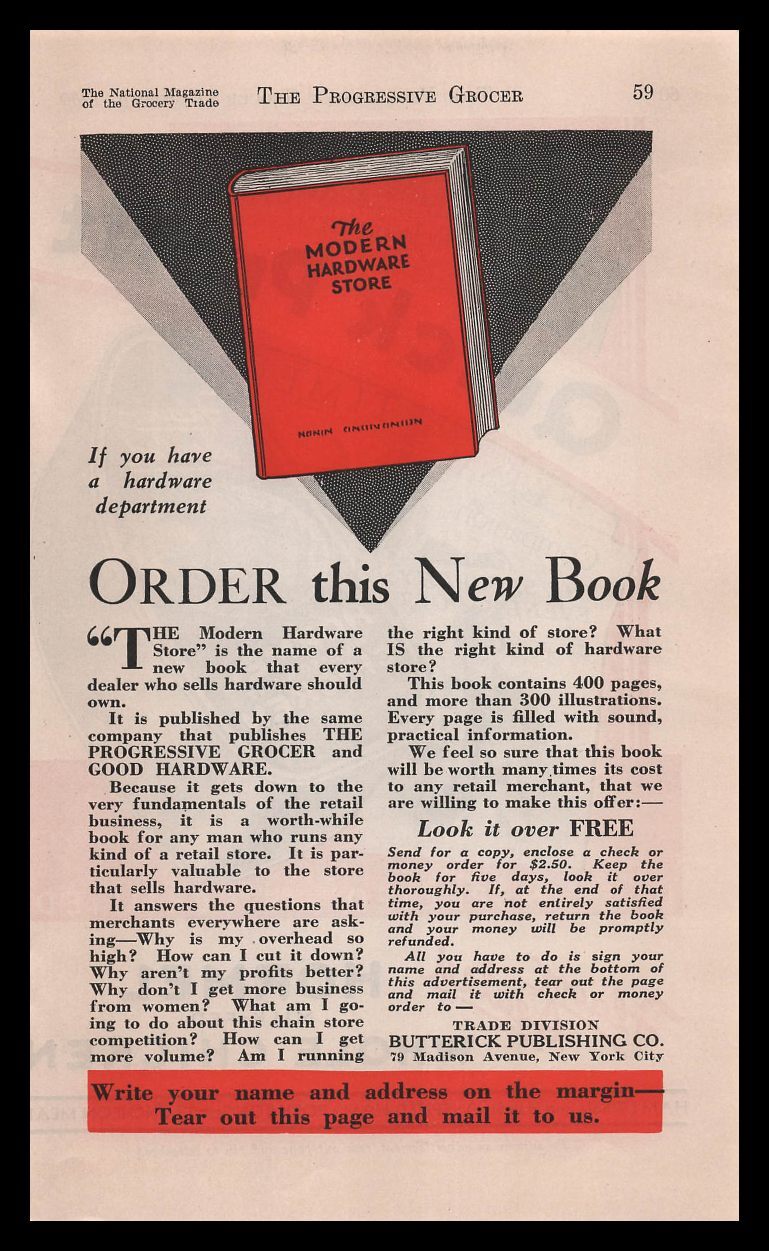 1930 The Modern Hardware Store Book Offer Butterick Publishing Vintage Print Ad
