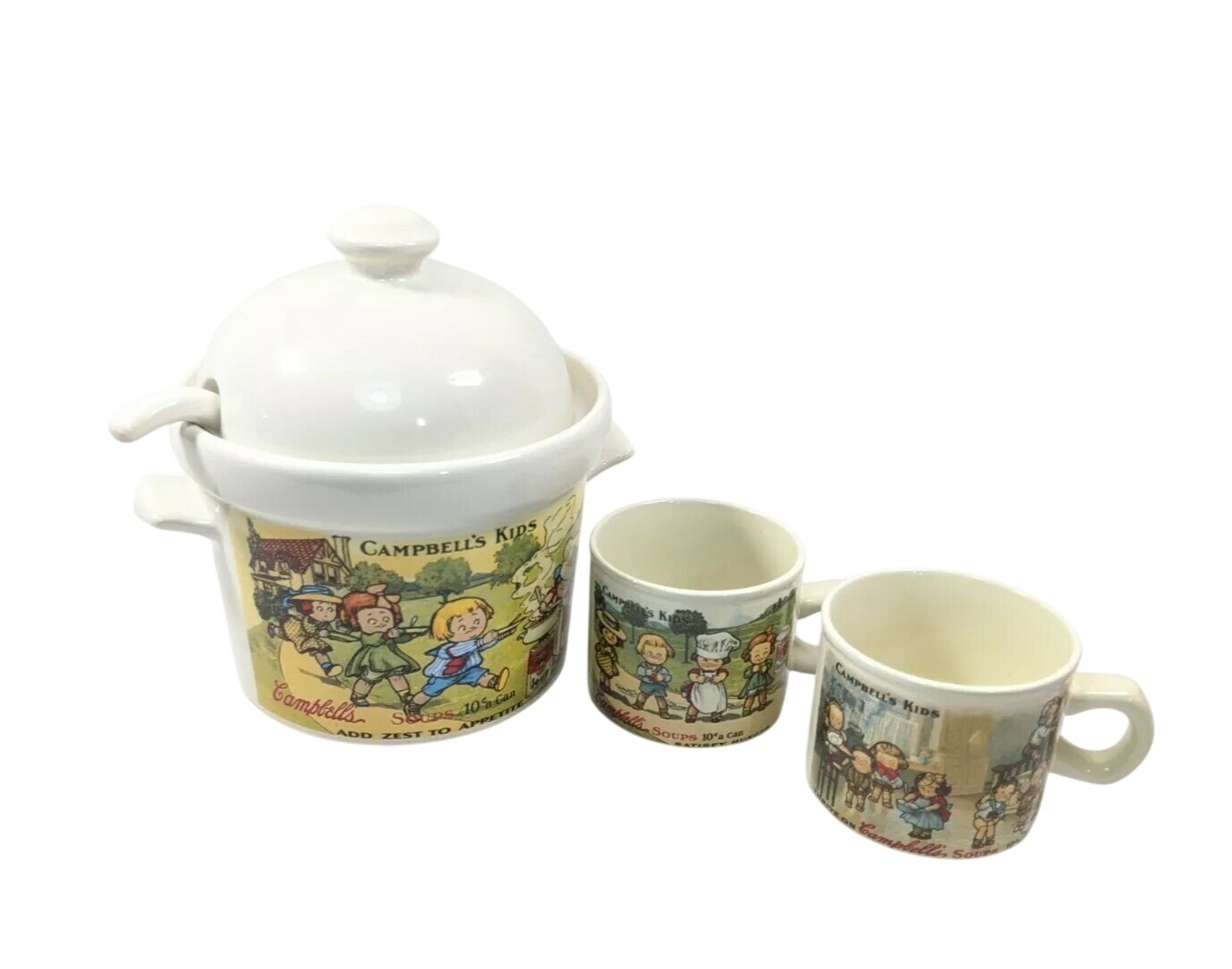Vintage Campbell Soup 5 Pc Set Bowl With Lid Spoon & 2 Cups 1996