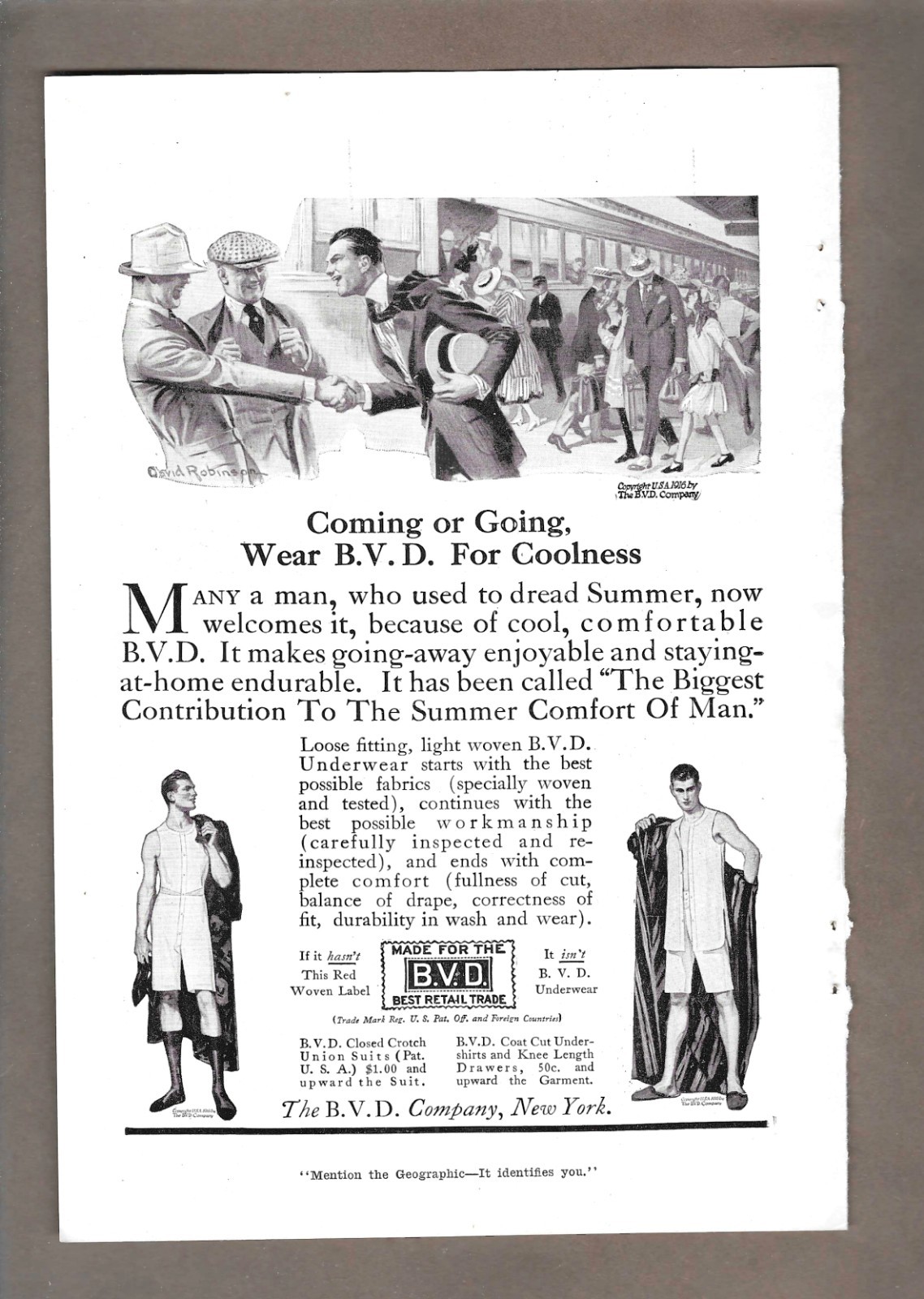1916 B.V.D. BVD Underwear For Men & American Telephone Telegraph Co Vintage Ads