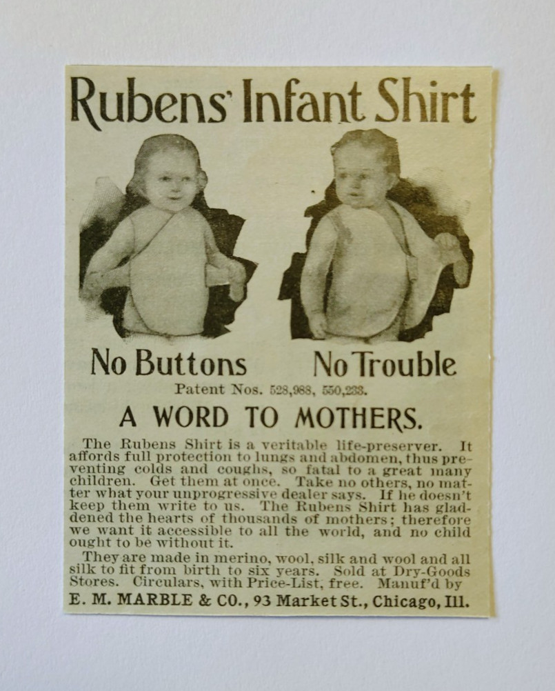 1901 Rubens’ Infant Shirt Advertisement E. M. Marble & Co. Chicago, Illinois