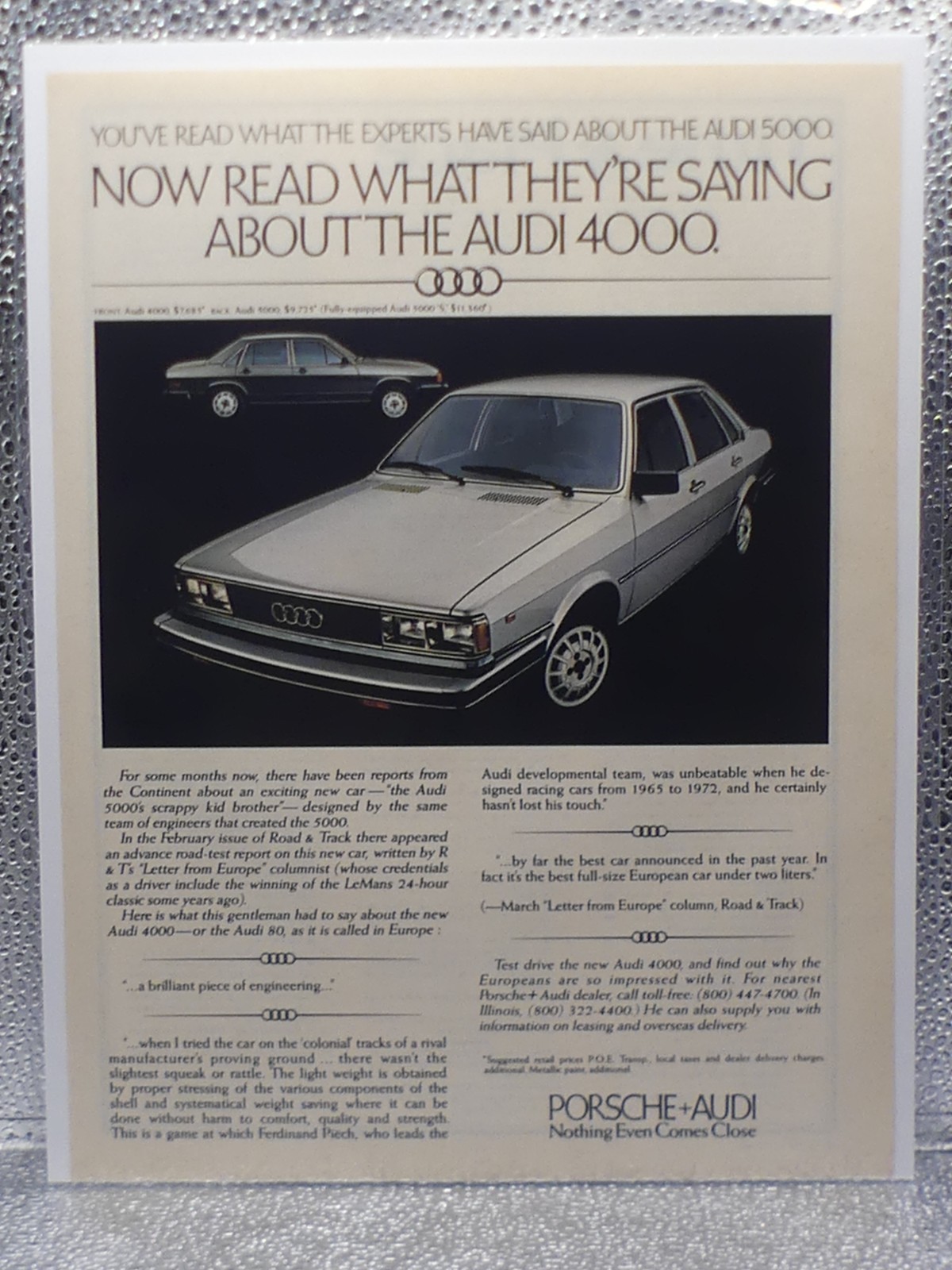 Vintage Audi 4000 Europe 80 Porsche Vehicle 1979 Print Advertising Full Page Ad