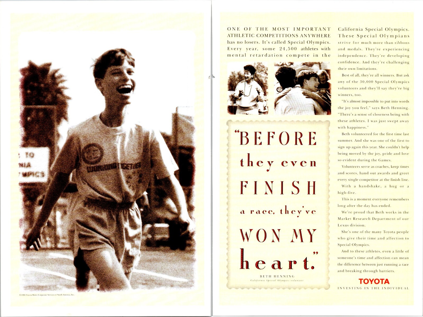 Toyota Special Olympics They won my heart Original Vintage Print Ad 2 pg