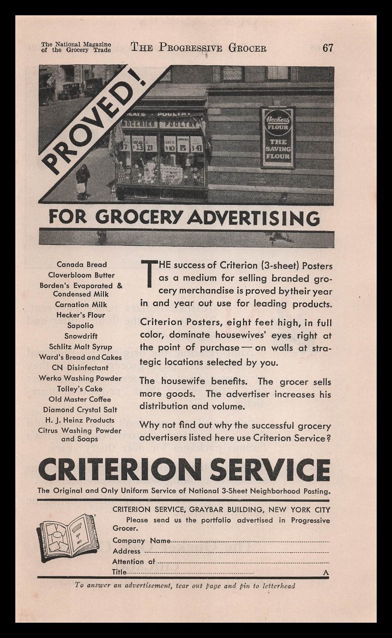 1930 Criterion 3 Sheet Grocery Store Posters Hecker’s Flour Photo Print Ad