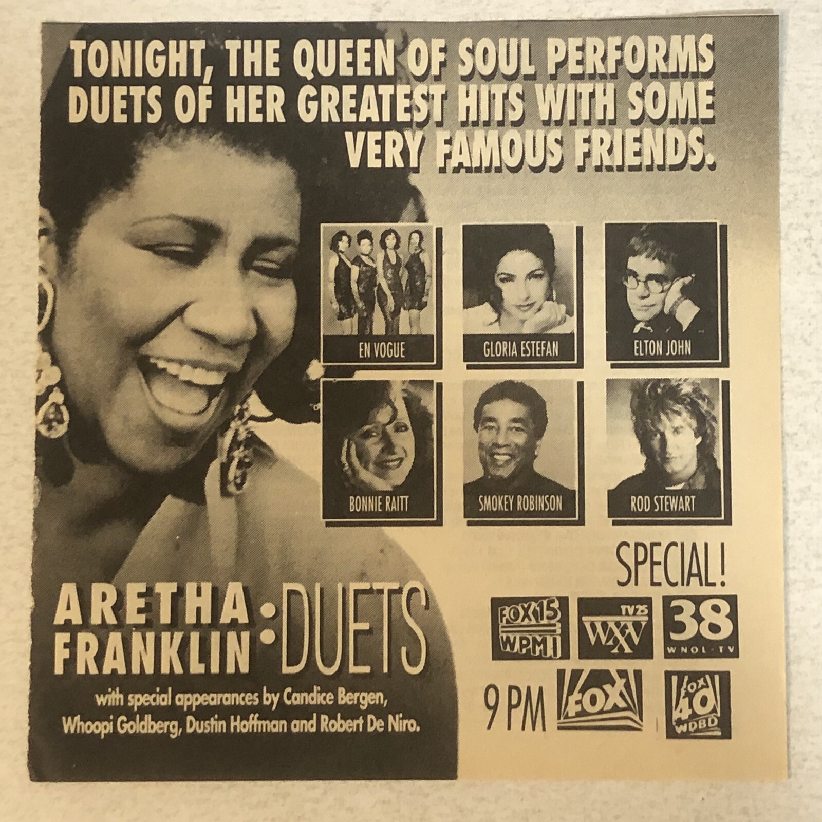 Aretha Franklin Duets Vintage Print Ad TV Advert Elton John Rod Stewart TPA23