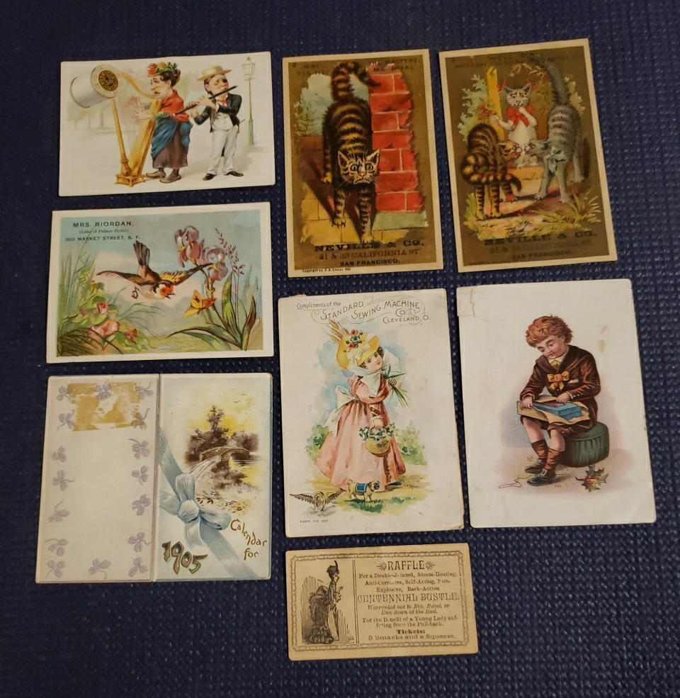 Victorian Trade Card Lot of 7 Vintage Antique Ephemera & Bustle Raffle Ticket