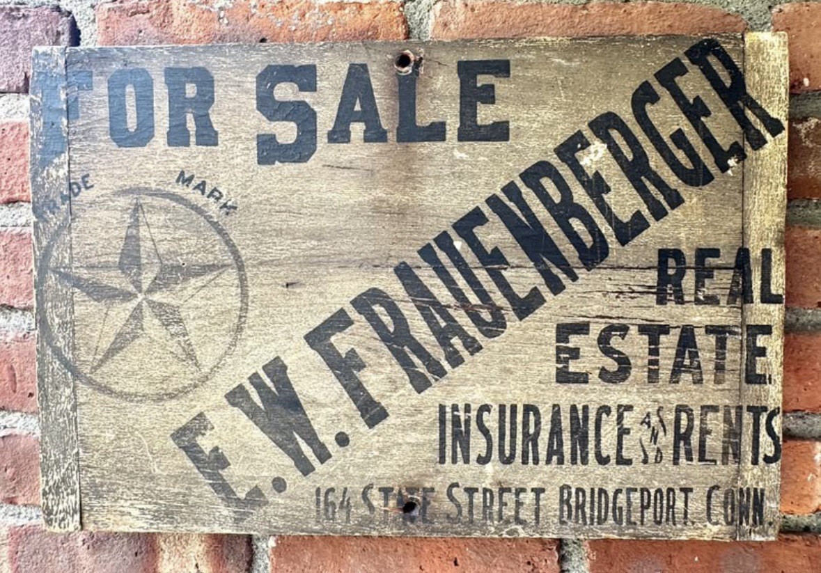 Vintage E.W Frauenberger Real Estate Bridgeport CT Hand Made Wood Sign