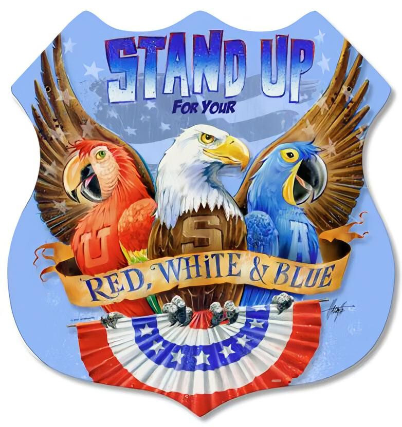 STAND UP FOR RED WHITE BLUE EAGLE 15″ HEAVY DUTY USA MADE METAL HOME DECOR SIGN