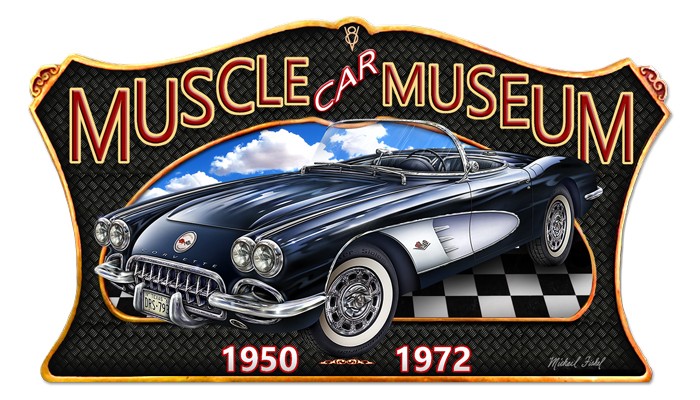 Muscle Car Museum Corvette metal sign 24×14 by Michael Fishel – RVG5286S