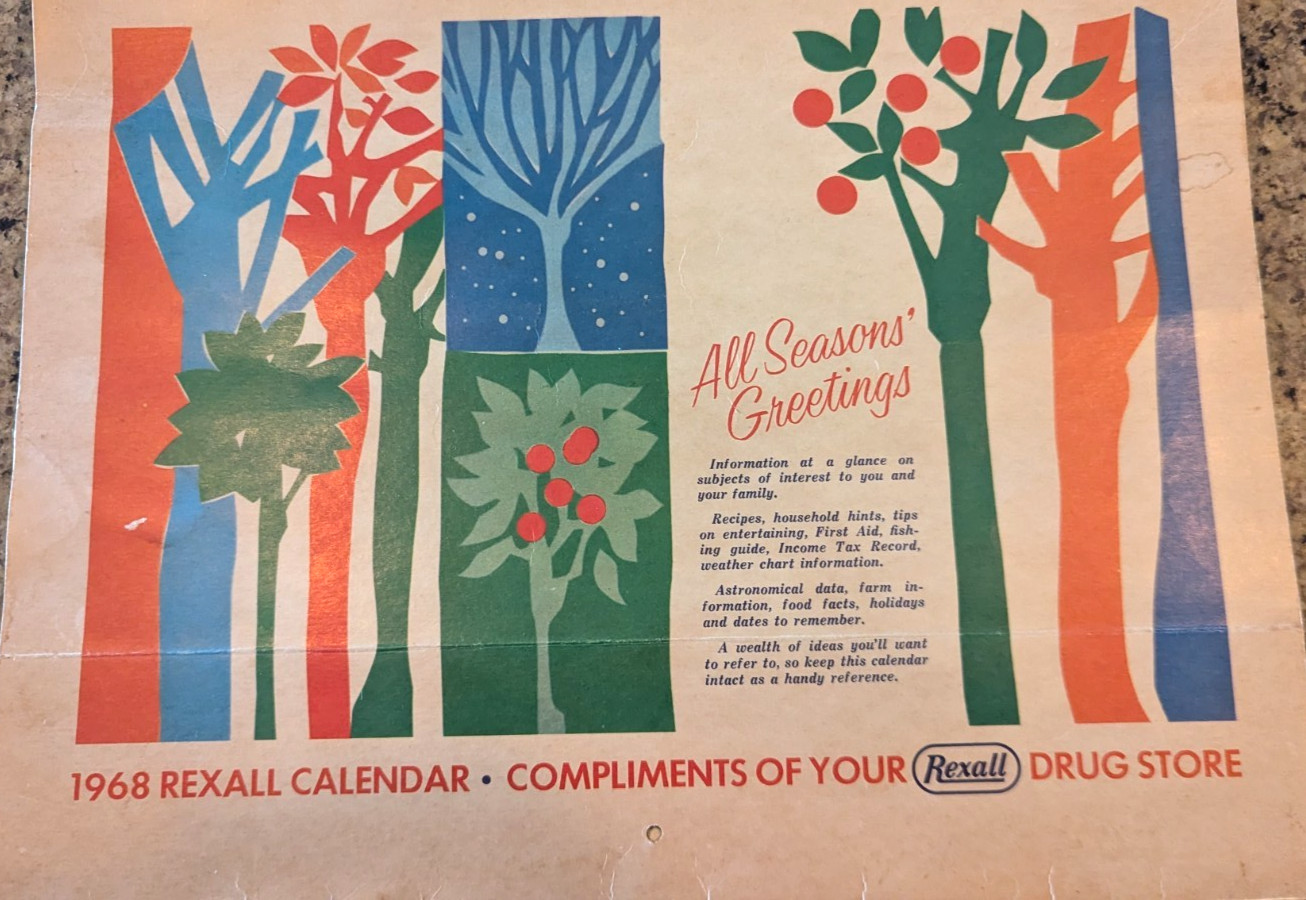Vintage All Seasons Greetings 1968 Rexall Drug Store Alexandria MN Christmas D1