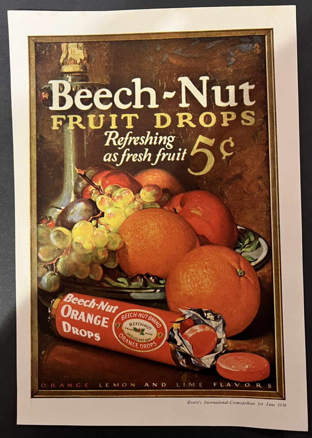 Vtg 1930s AD Beech-Nut Fruit Drops, Orange, Hard Candy