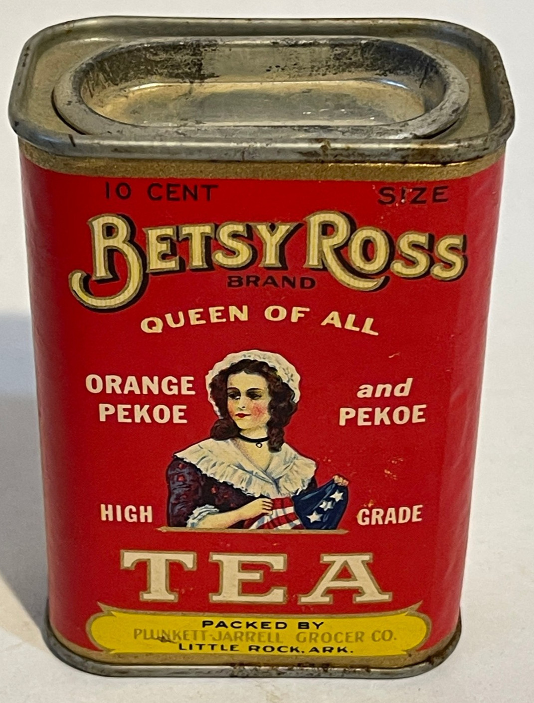 Very Clean Betsy Ross Tea Tin Plunkett-Jarrell Grocer Co Little Rock Arkansas