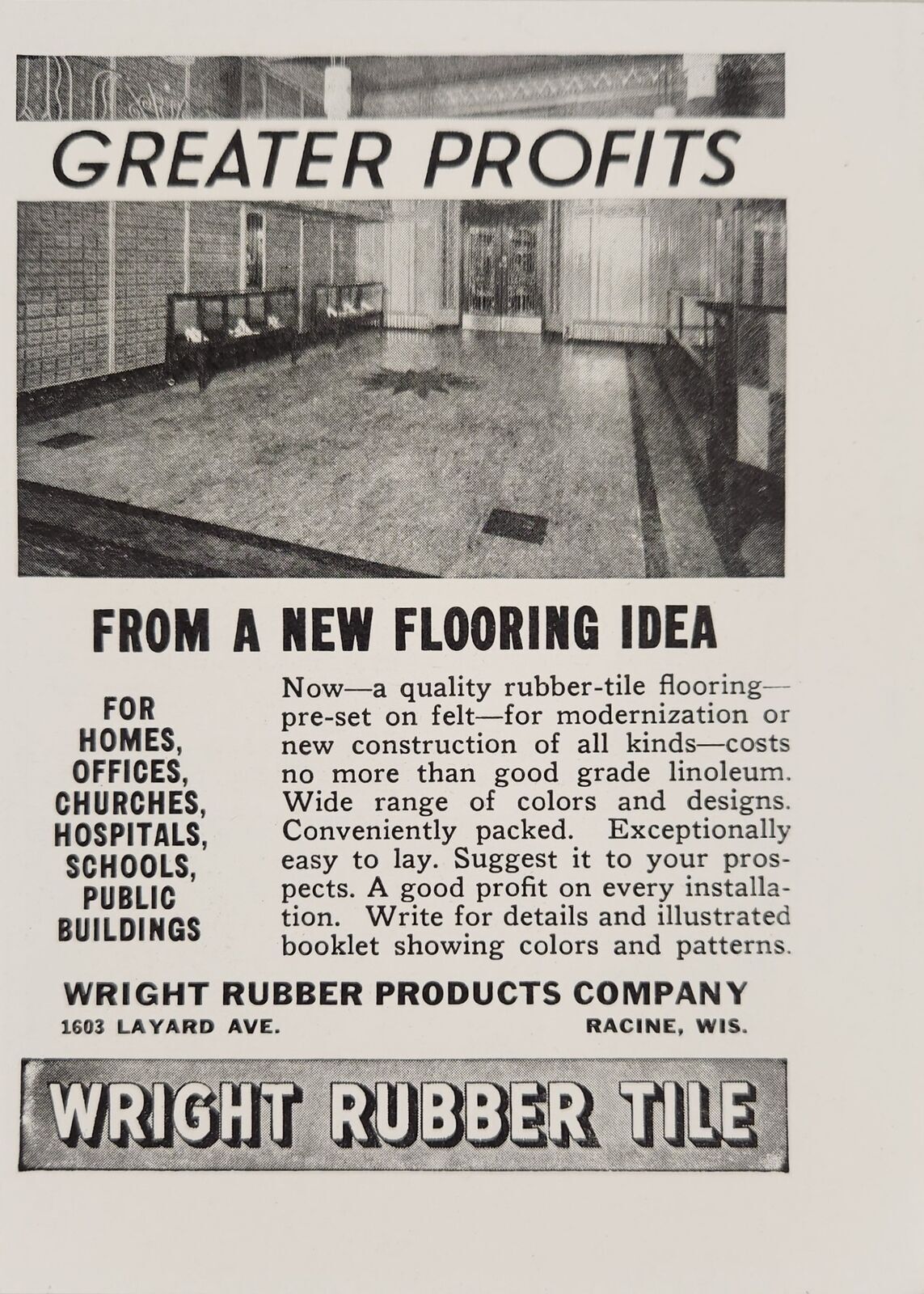 1937 Print Ad Wright Rubber Tile Flooring New Idea Racine,Wisconsin