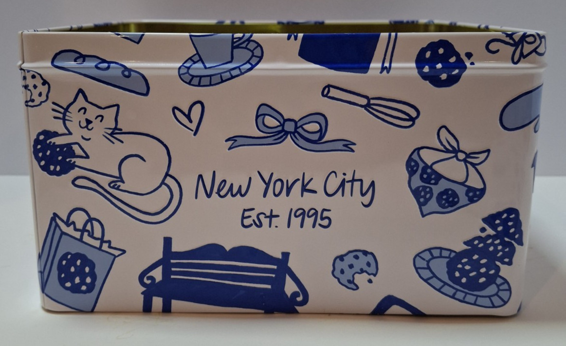Levian Bakery Embossed Tin Container w/Lid 30th Anniversary Blue & White Empty