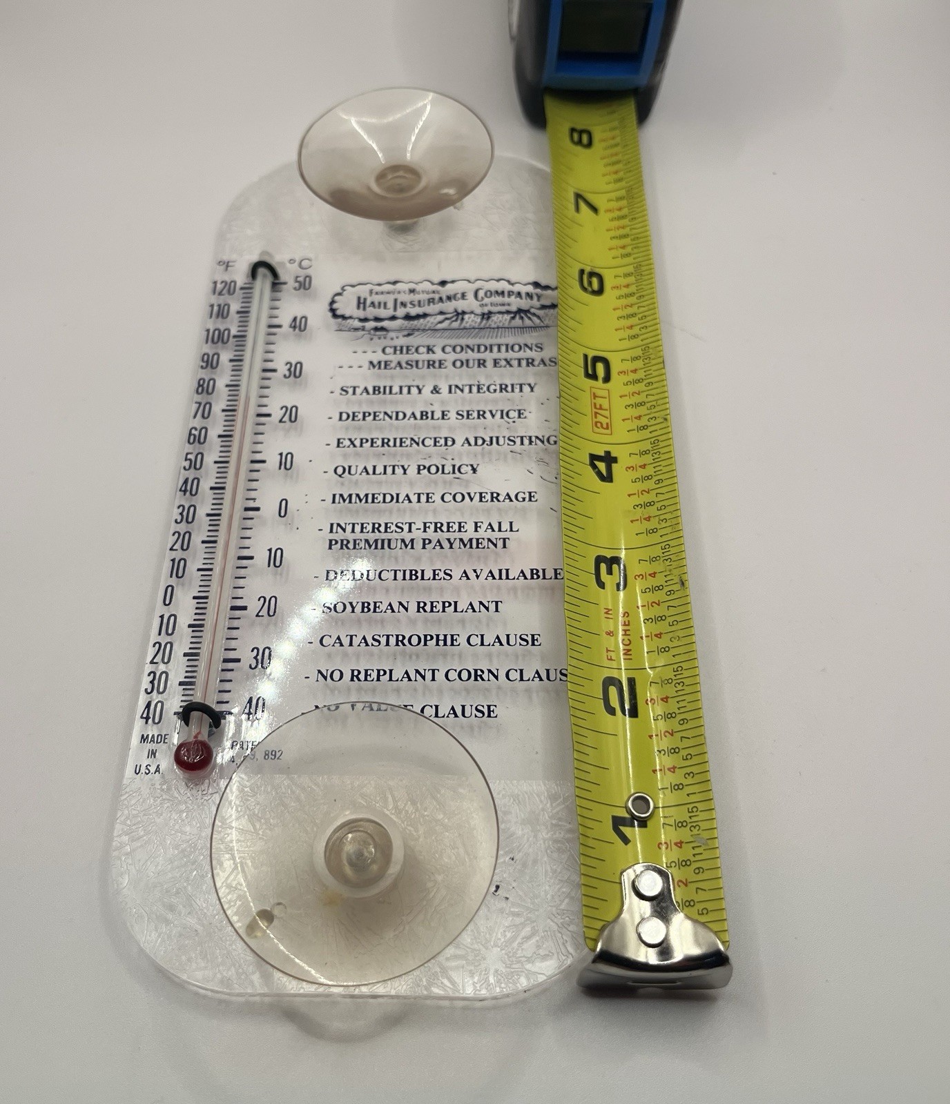 Vtg Farmers Mutual Advertising Thermometer. 8” X 2.5” New In Box