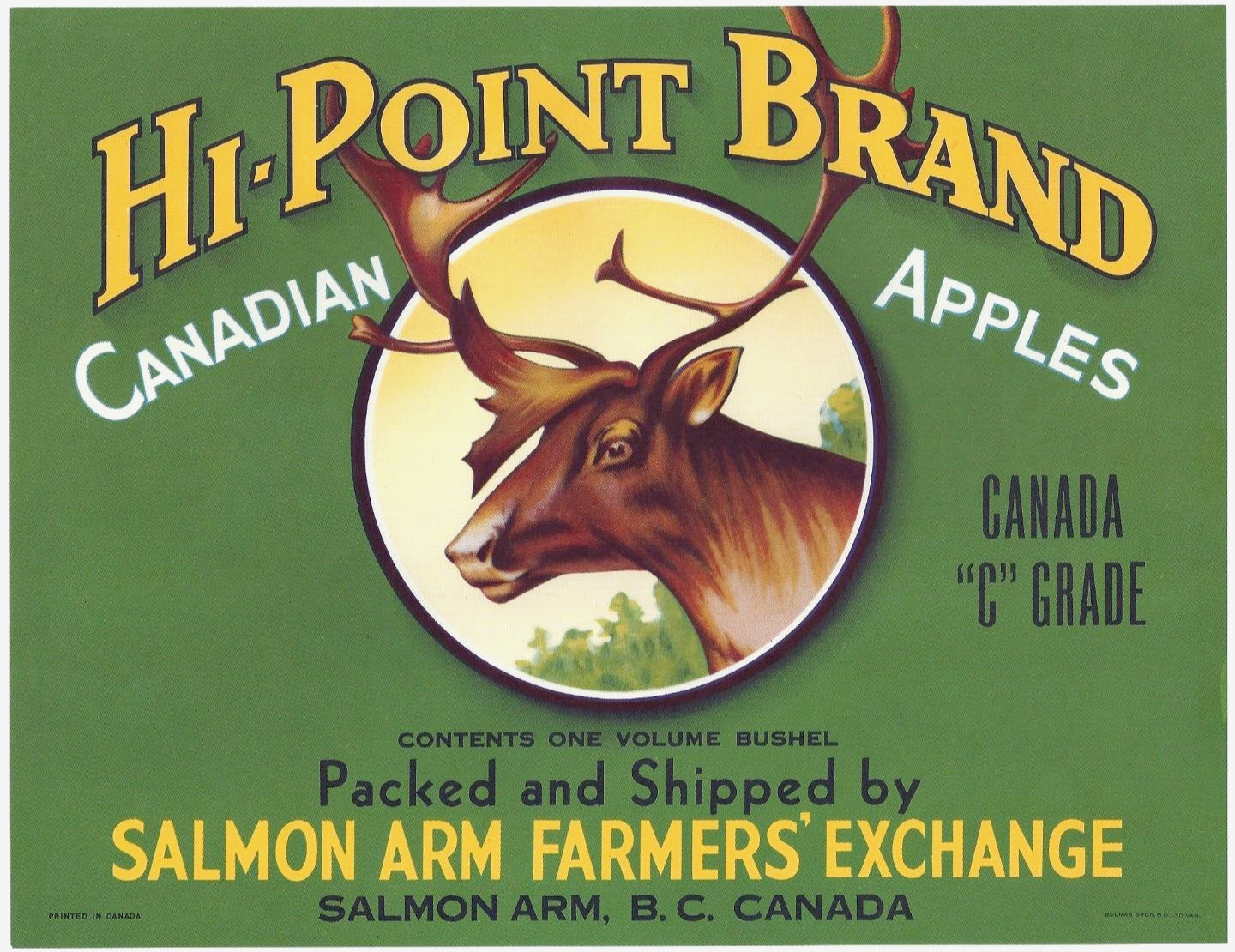 Original scarce HI-POINT Caribou apple crate label Salmon Arm British Columbia