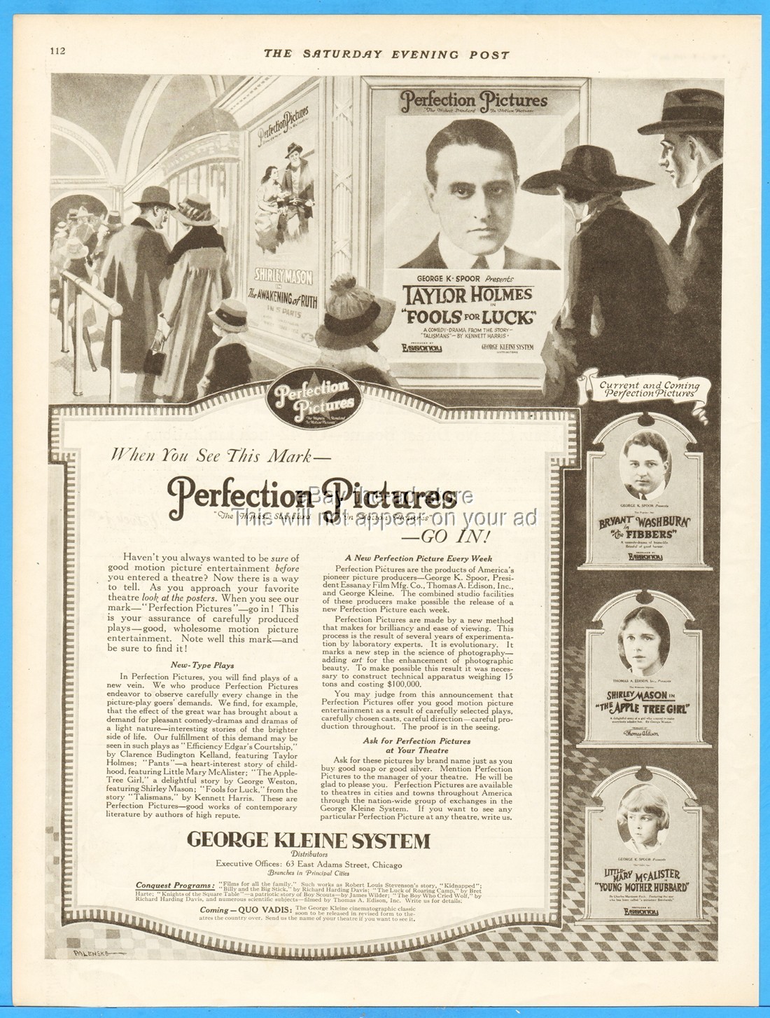 1917 Taylor Holmes Shirley Mason Mary McAllister Silent Film Movie Stars Ad