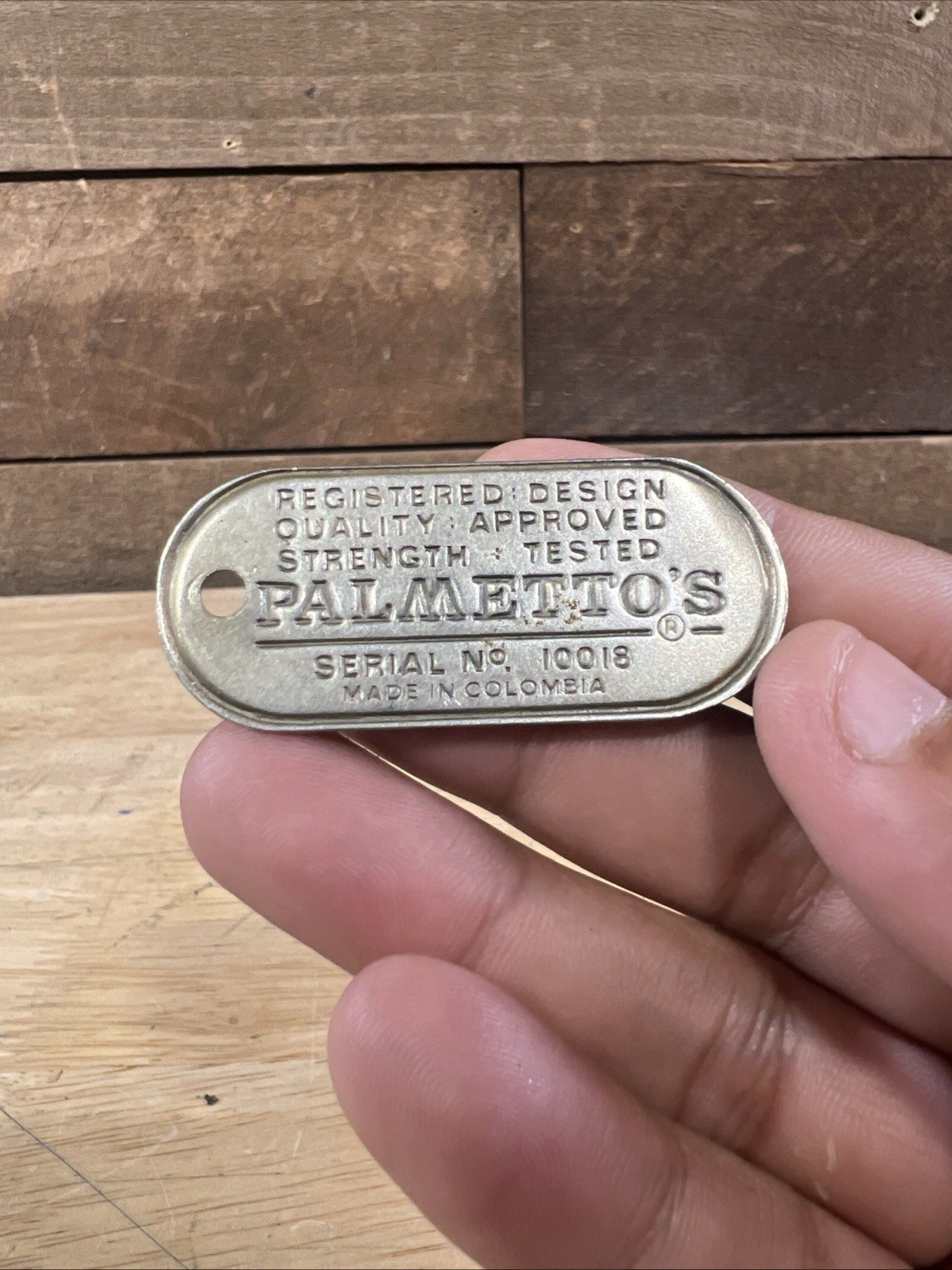 Vintage Embossed Palmetto’s State Armory Metal Name Plate Tag Made In Columbia