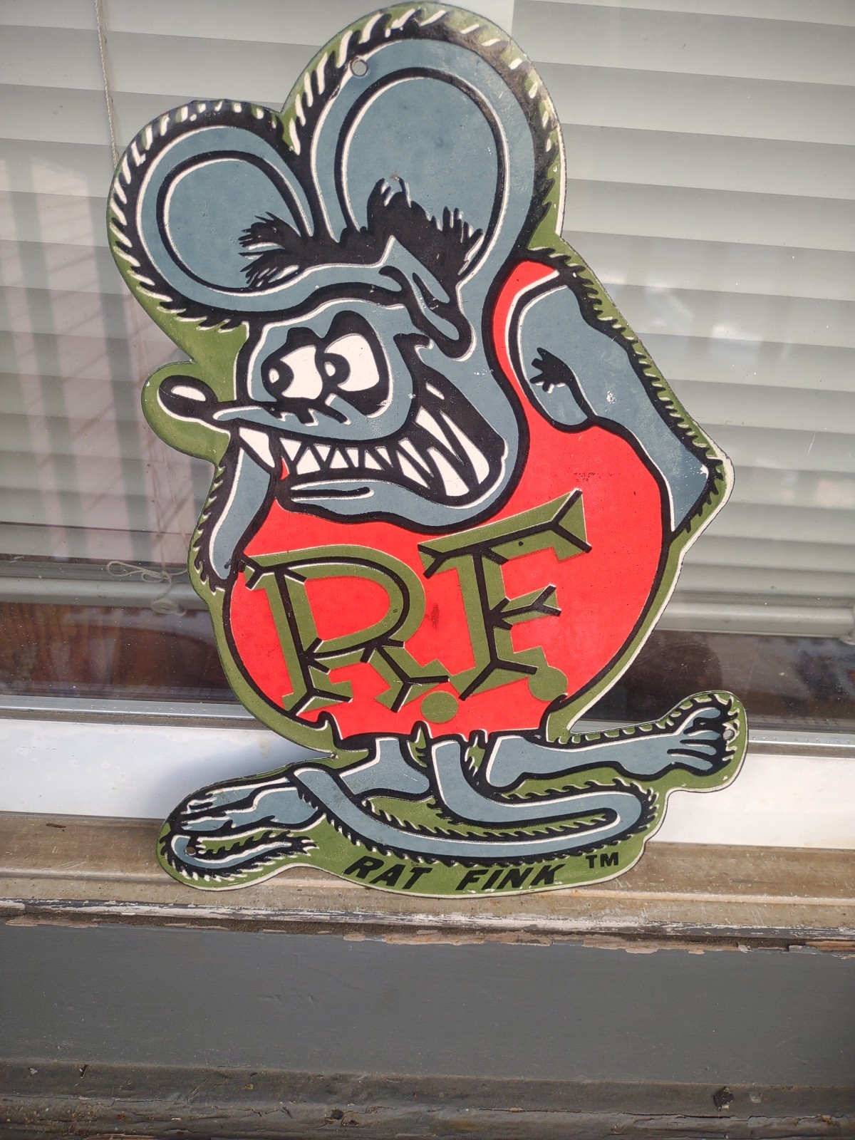 LARGE VINTAGE RAT FINK PORCELAIN METAL SIGN ED ROTH HOT ROD AUTO GAS ENGINE RACE