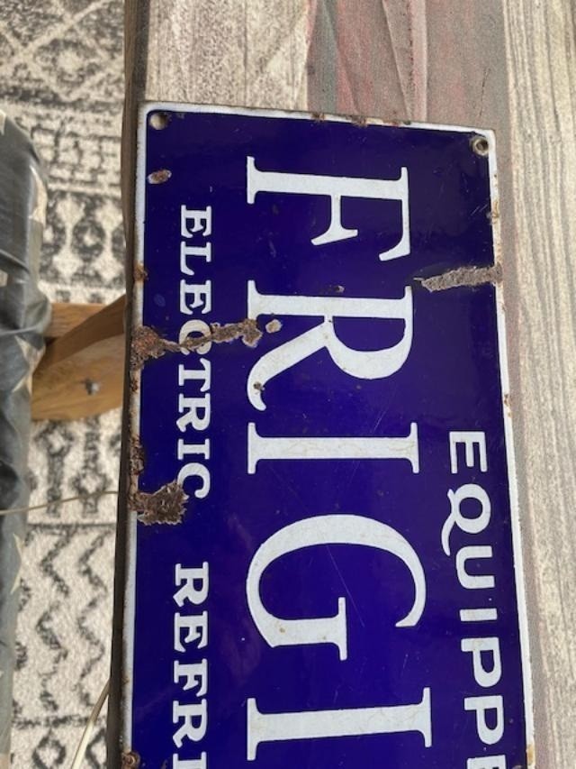 Original Antique Frigidaire Steel & Porcelain Sign 24″X7″