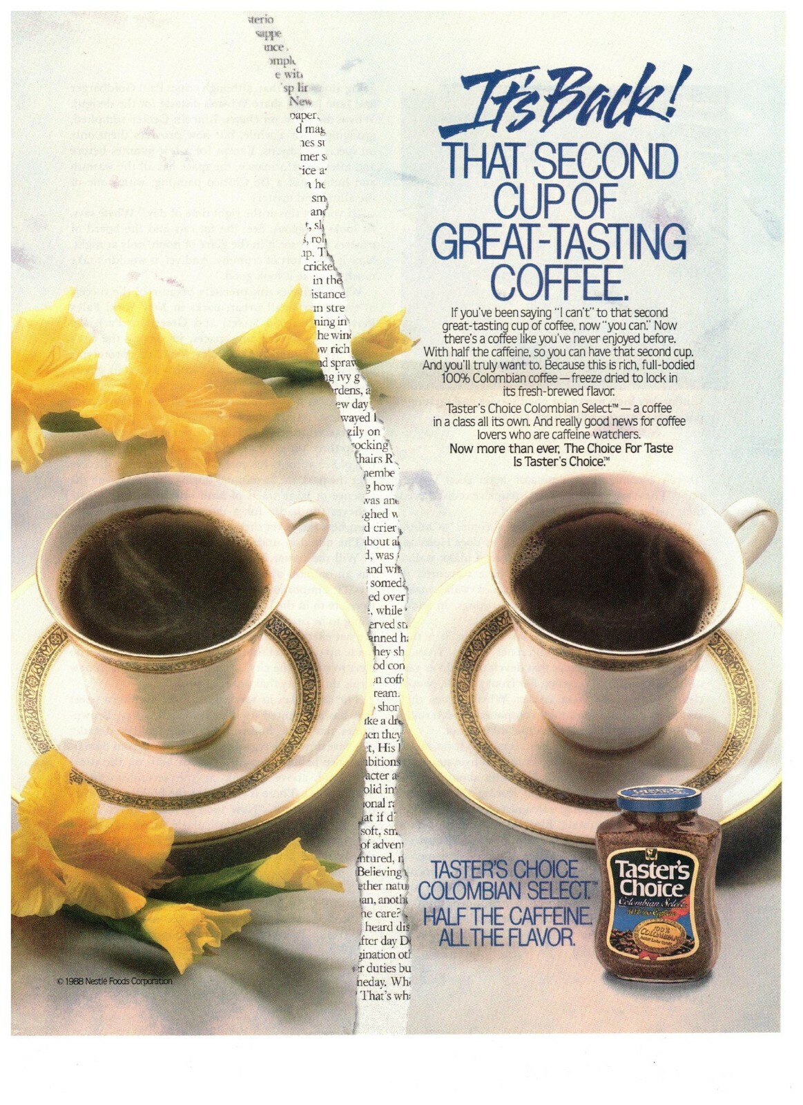 1989 Taster’s Choice Colombian Select Coffee Vintage Print Advertisement