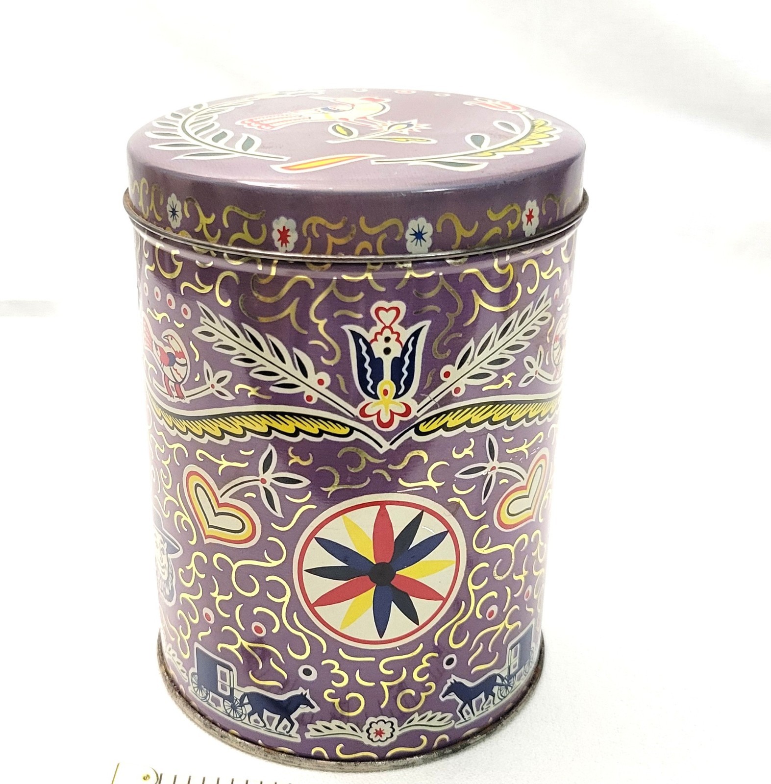 Vintage PA Dutch Candies Tin – Rare Purple – Mt Holly Springs PA, Amish Folk Art