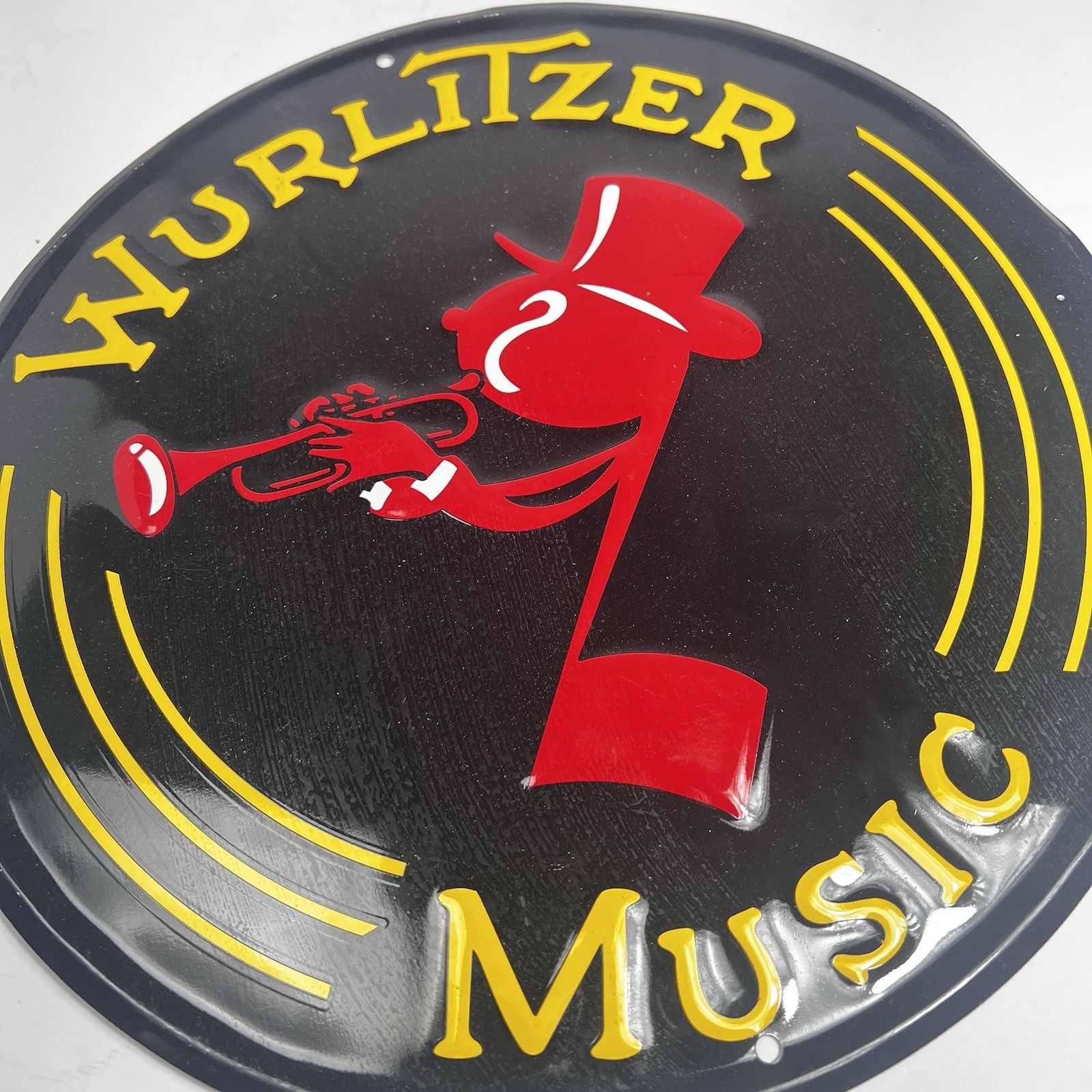 Wurlitzer Music Metal Sign Embossed Reproduction 12″ Across… Musician