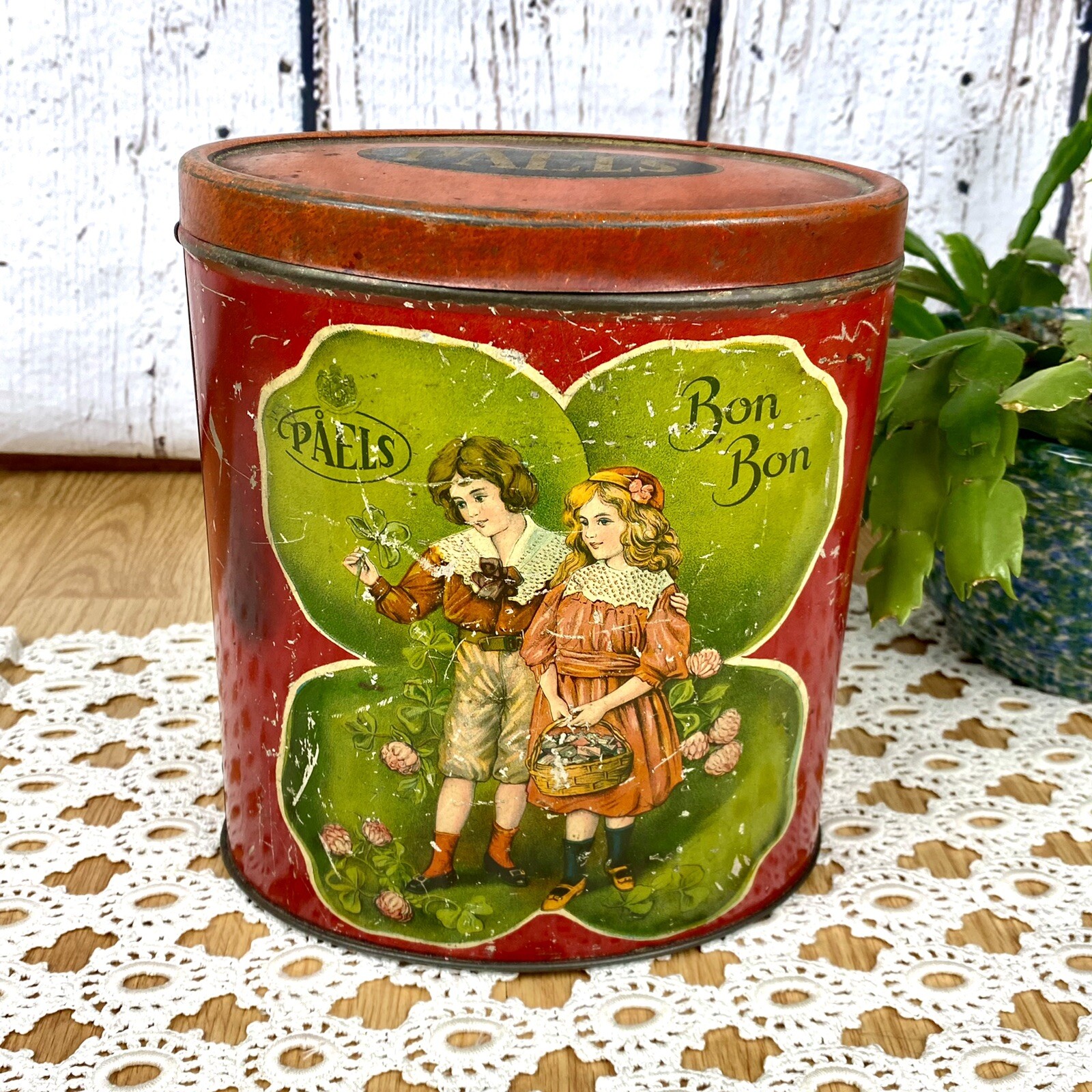 Antique Candy Tin Paels Bon Bons Swedish HTF 1910s 1900s Candy Tin Red