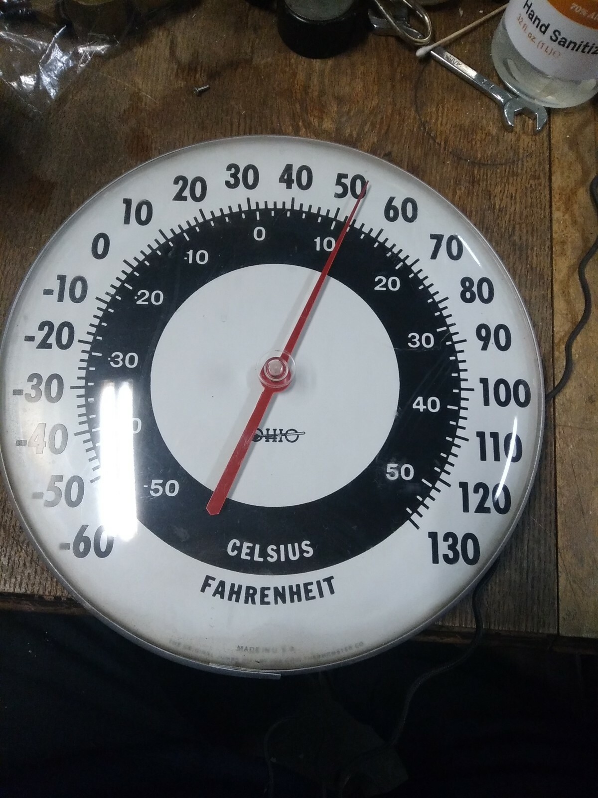 VINTAGE OHIO THERMOMETER-12″ DIAMETER-WORKS-GREAT LOOK-FREE SHIPPING