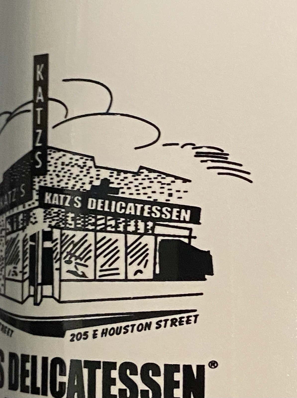 Katz’s Delicatessen Ceramic Coffee Mug New York City White Black Graphics 4″