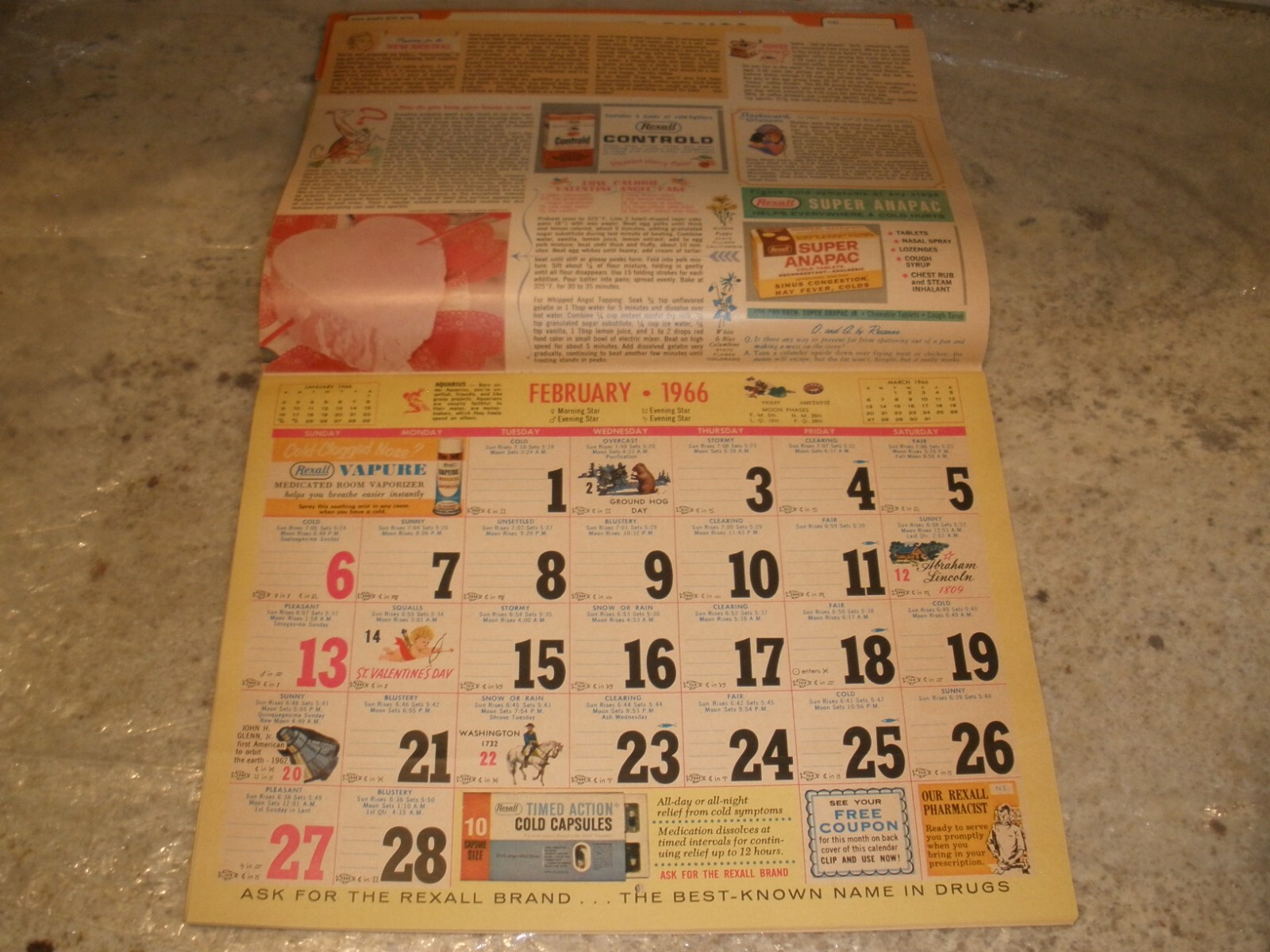 1966 REXALL DRUG STORE ALL SEASON’S GREETINGS WEATHER CHART CALENDAR (D7)
