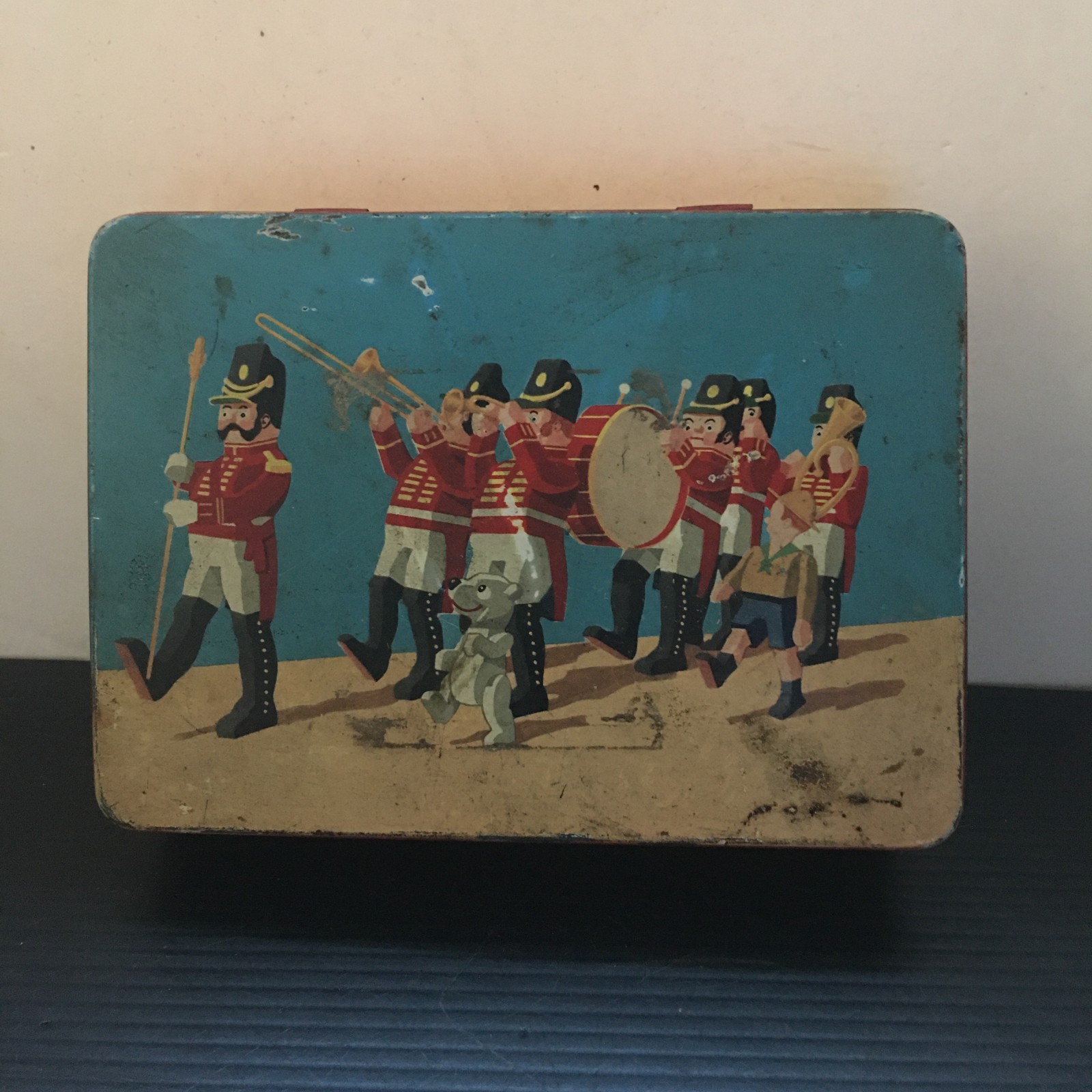 VTG Edward Sharp & Sons Toffee Tin Military Marching Band Design England 5.75″L
