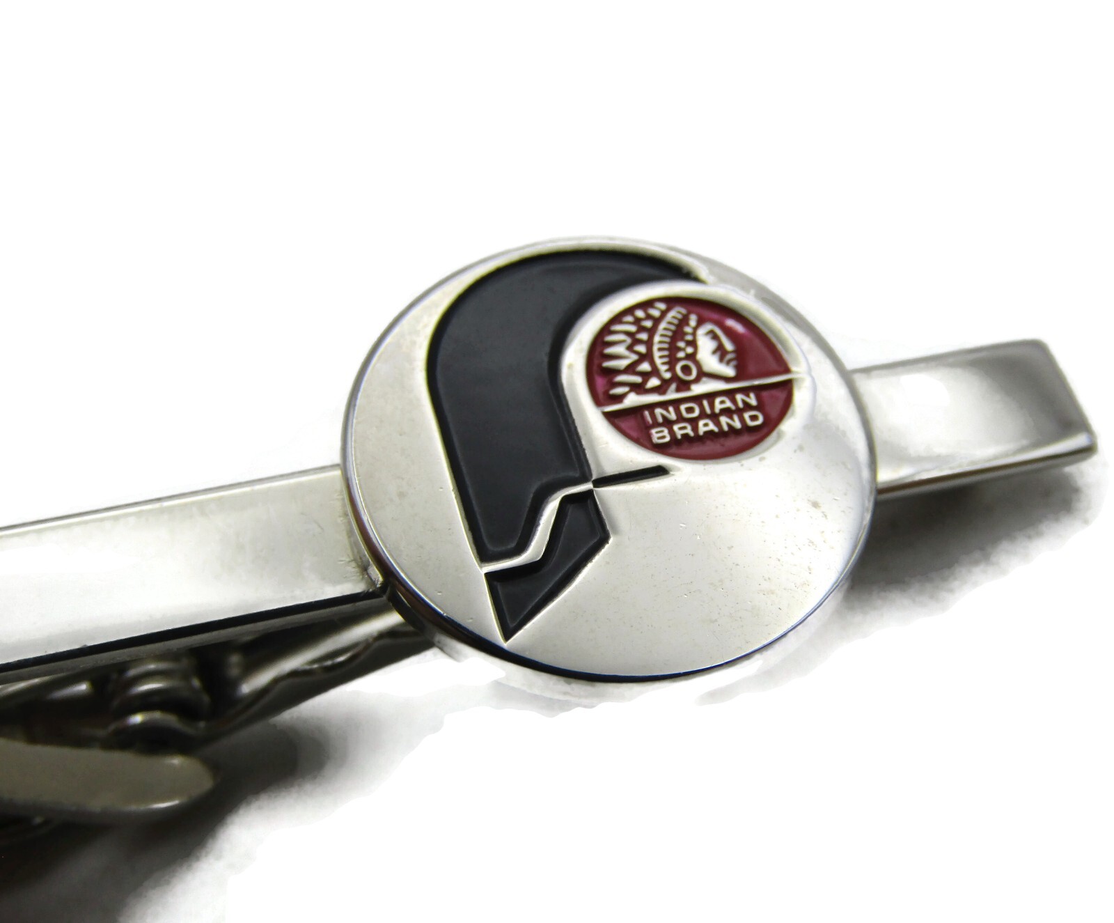 Vintage Indian Brand Tie Clip Bar Advertising Native American Chief Logo Silver