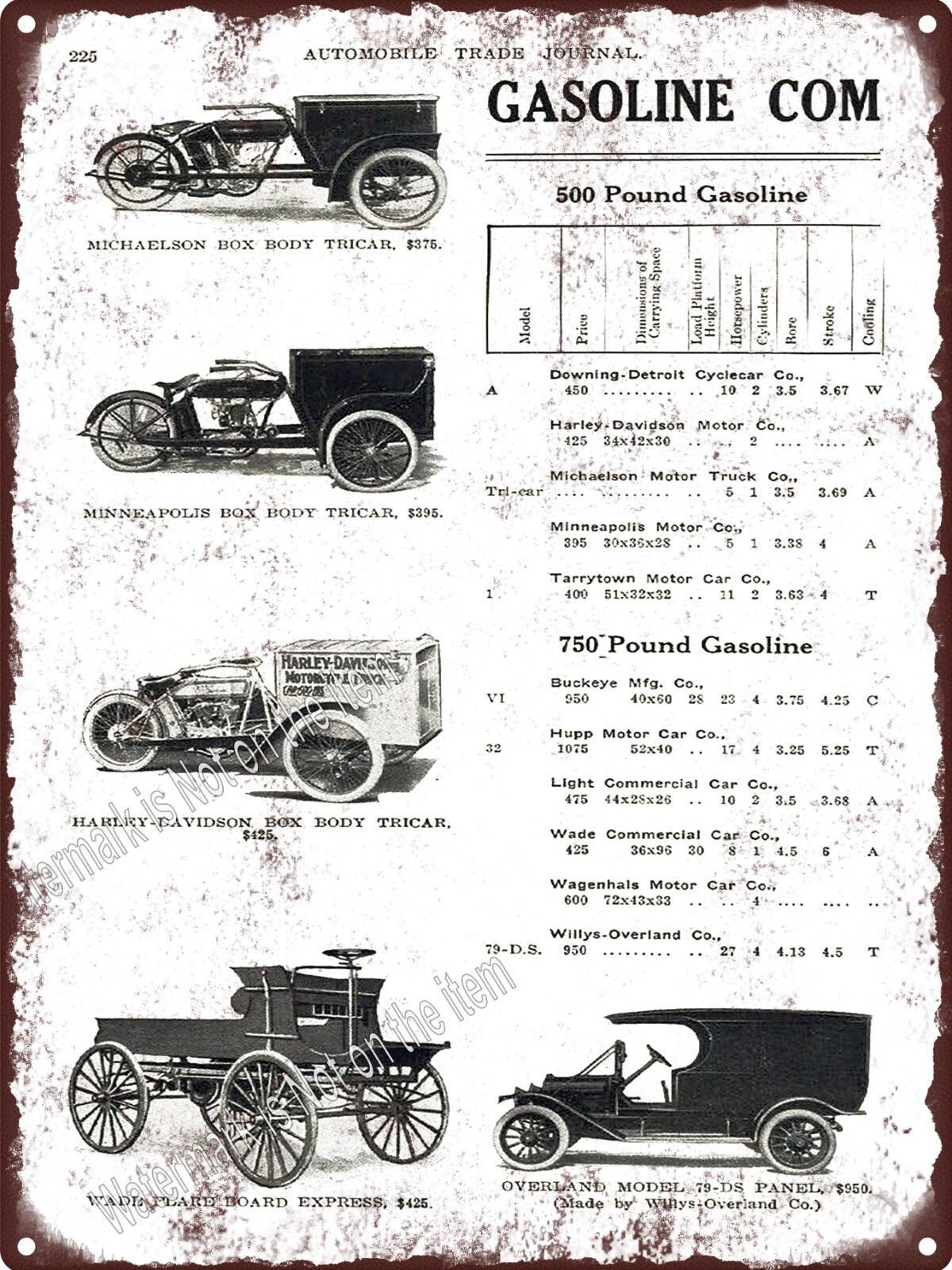 1913 Harley Davidson Motorcycle Truck Delivery Motorcycle Metal Sign 9×12″ A634