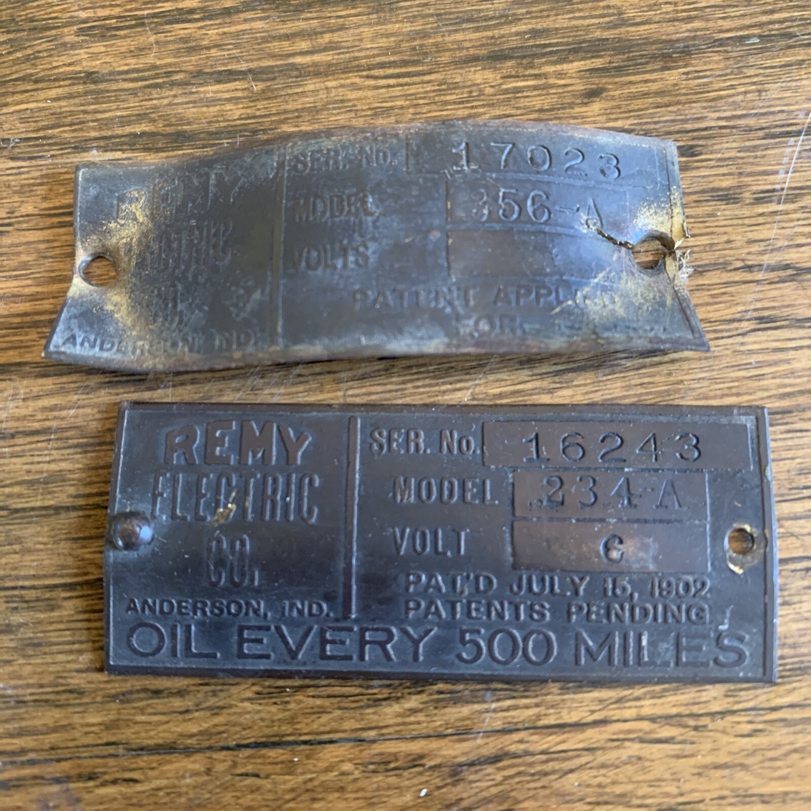 Pair Of Remy Electric Mdl- 234 & 356-A Brass plate sign Each2.25”X7/8”