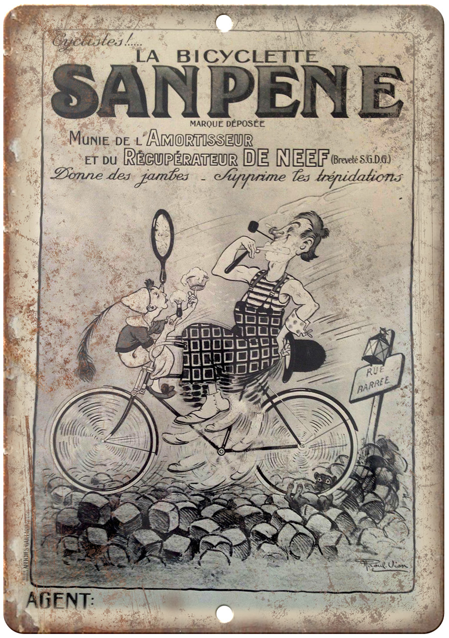 Sanpene Vintage Bicycle Ad France 12″ x 9″ Reproduction Metal Sign B215