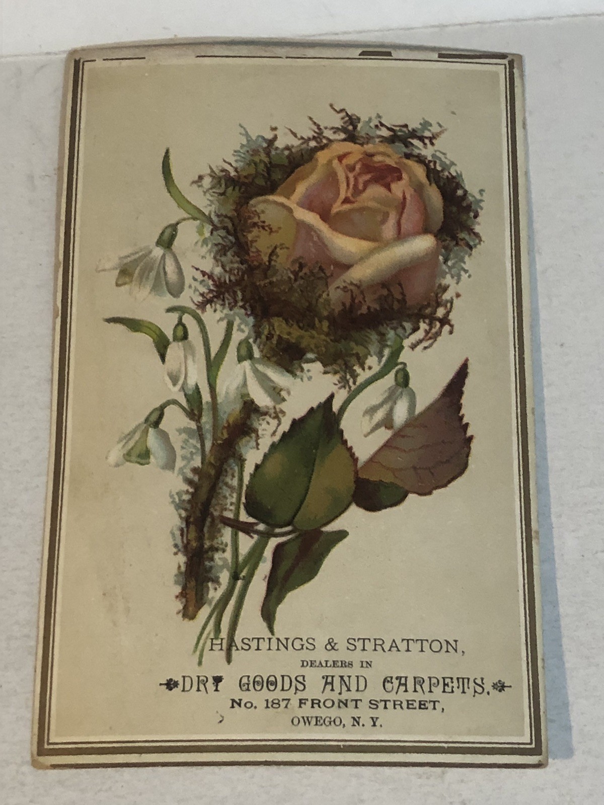 Hastings & Stratton Owego New York 1880s Antique Victorian Trade Card VTC7