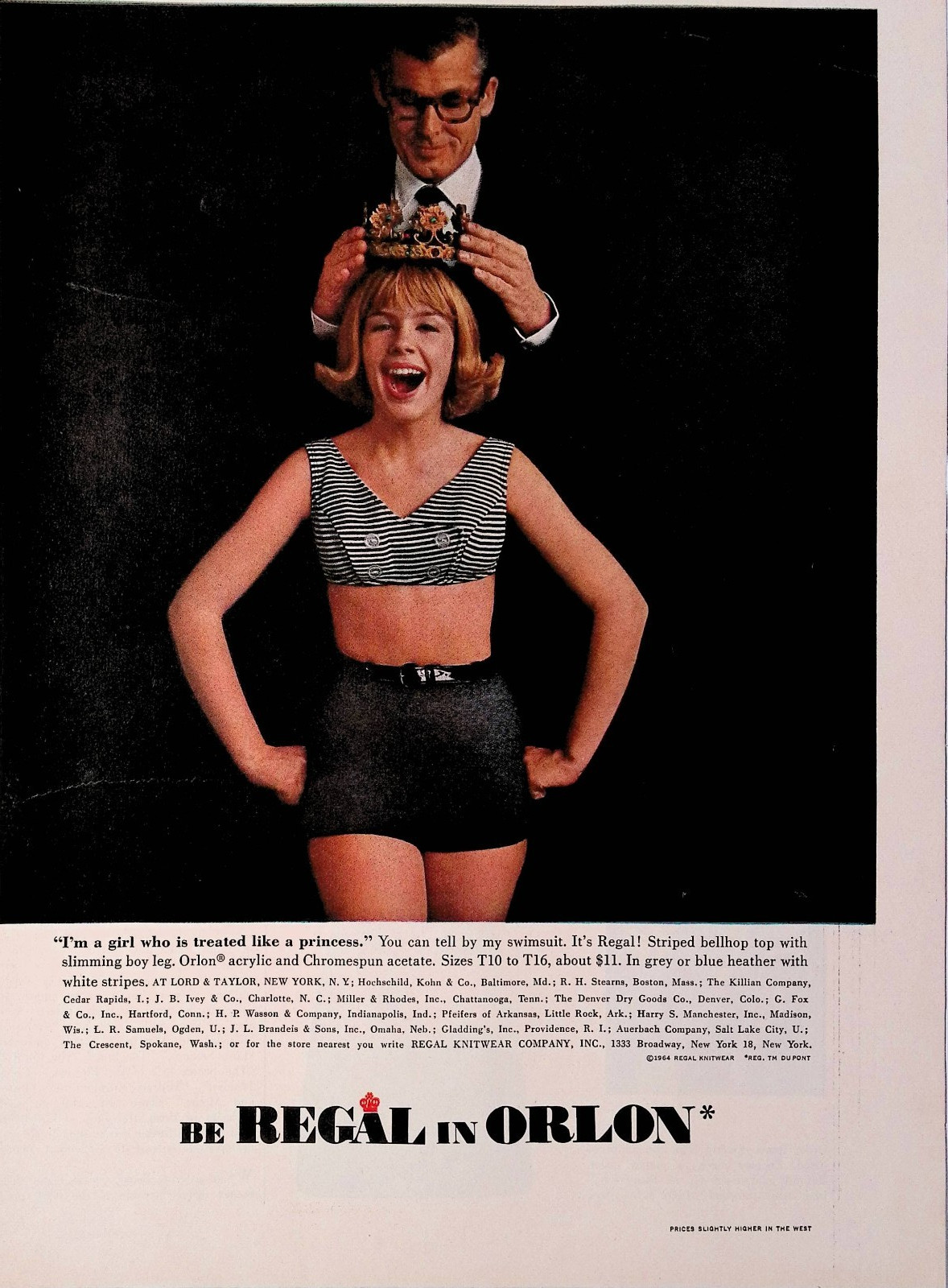 1964 Regal Knitwear Orlon Fabric Two Piece Swimsuit Print Ad American Girl June