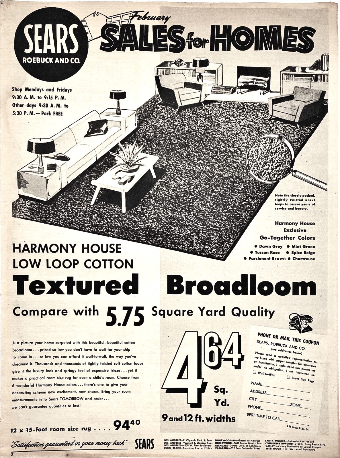 Sears Roebuck And Company Los Angeles California 1961 Vtg Magazine Print Ad