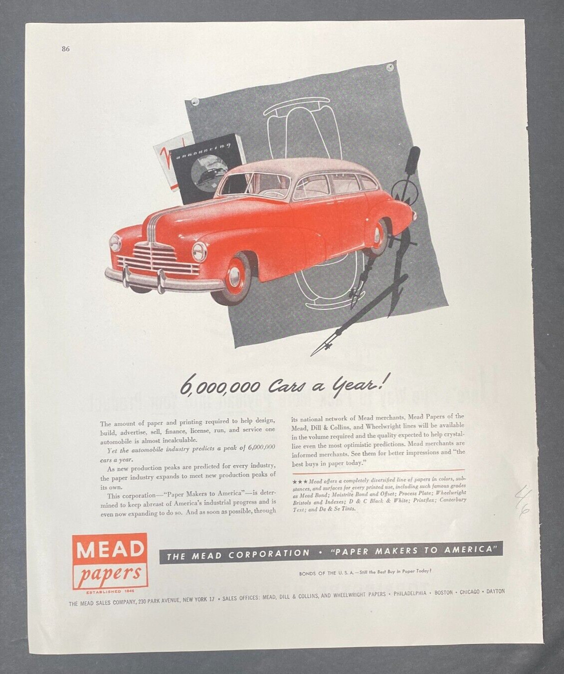 Mead Paper Vintage Print Ad Car Torrington Needle Bearings 10.5 x 13 Inches