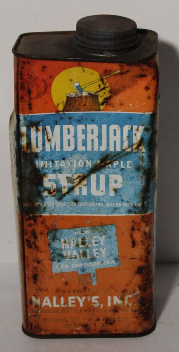 1950s VINTAGE LUMBERJACK GRAPHIC SYRUP TIN CAN NALLEY VALLEY TACOMA WASHINGTON